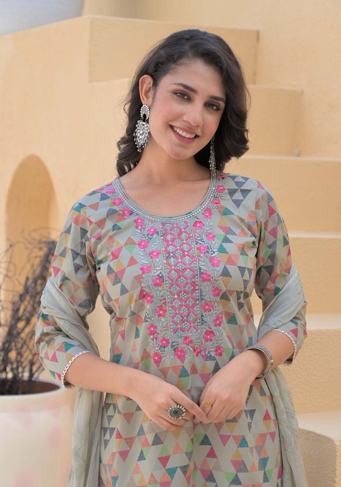 Label Khoj Women cotton kurta, trouser and dupptta set