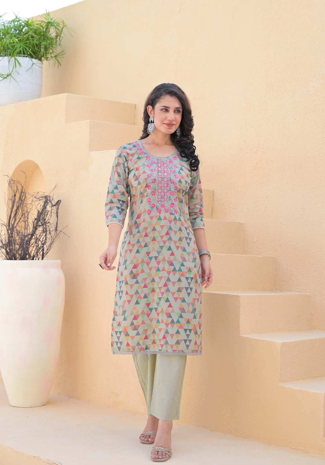 Label Khoj Women cotton kurta, trouser and dupptta set