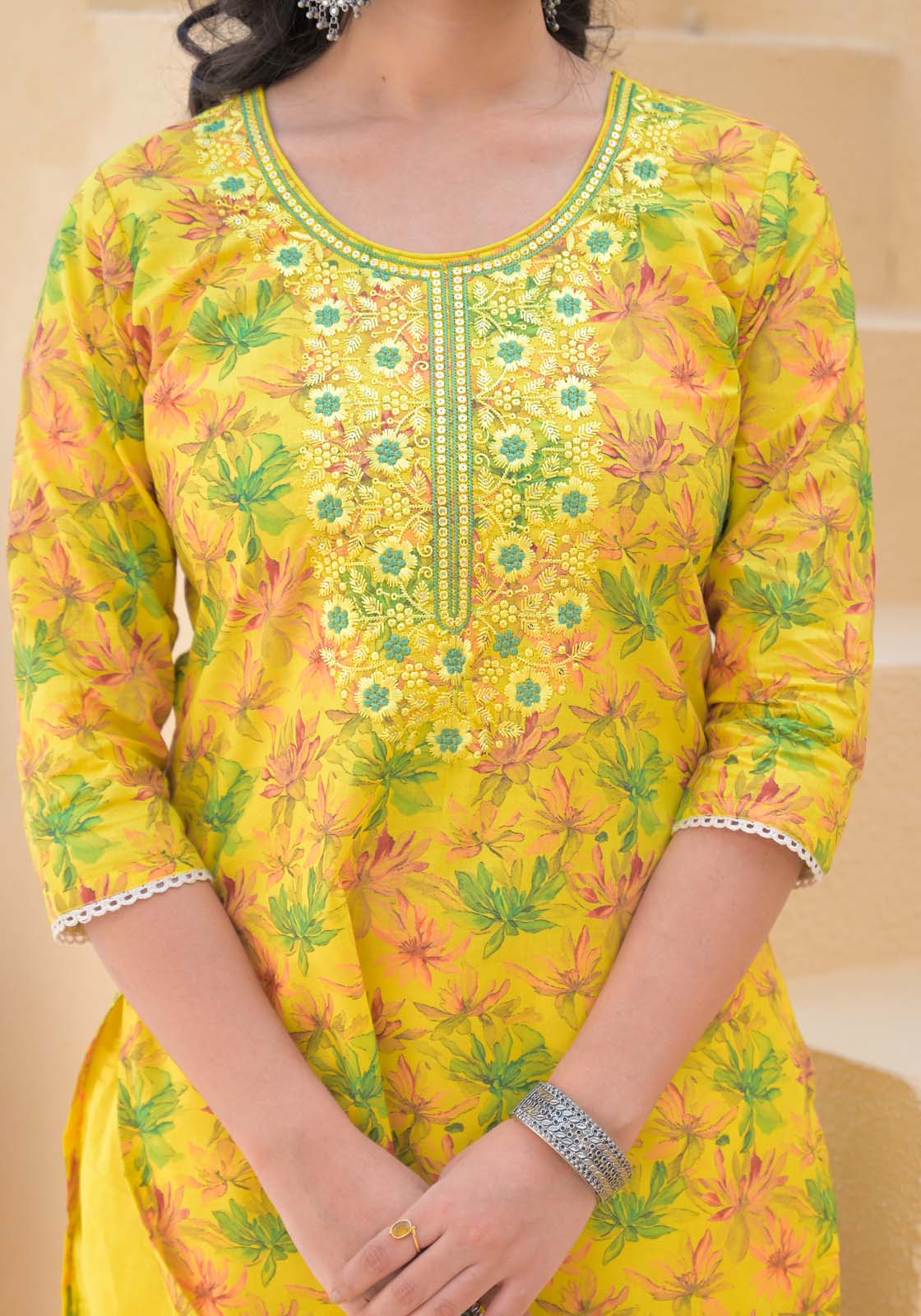 Label Khoj Women cotton kurta, trouser and dupptta set