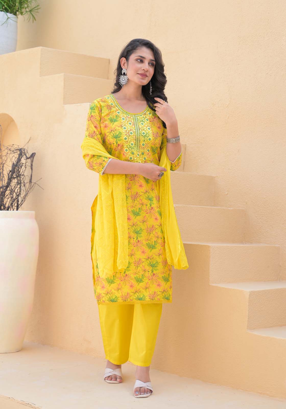 Label Khoj Women cotton kurta, trouser and dupptta set