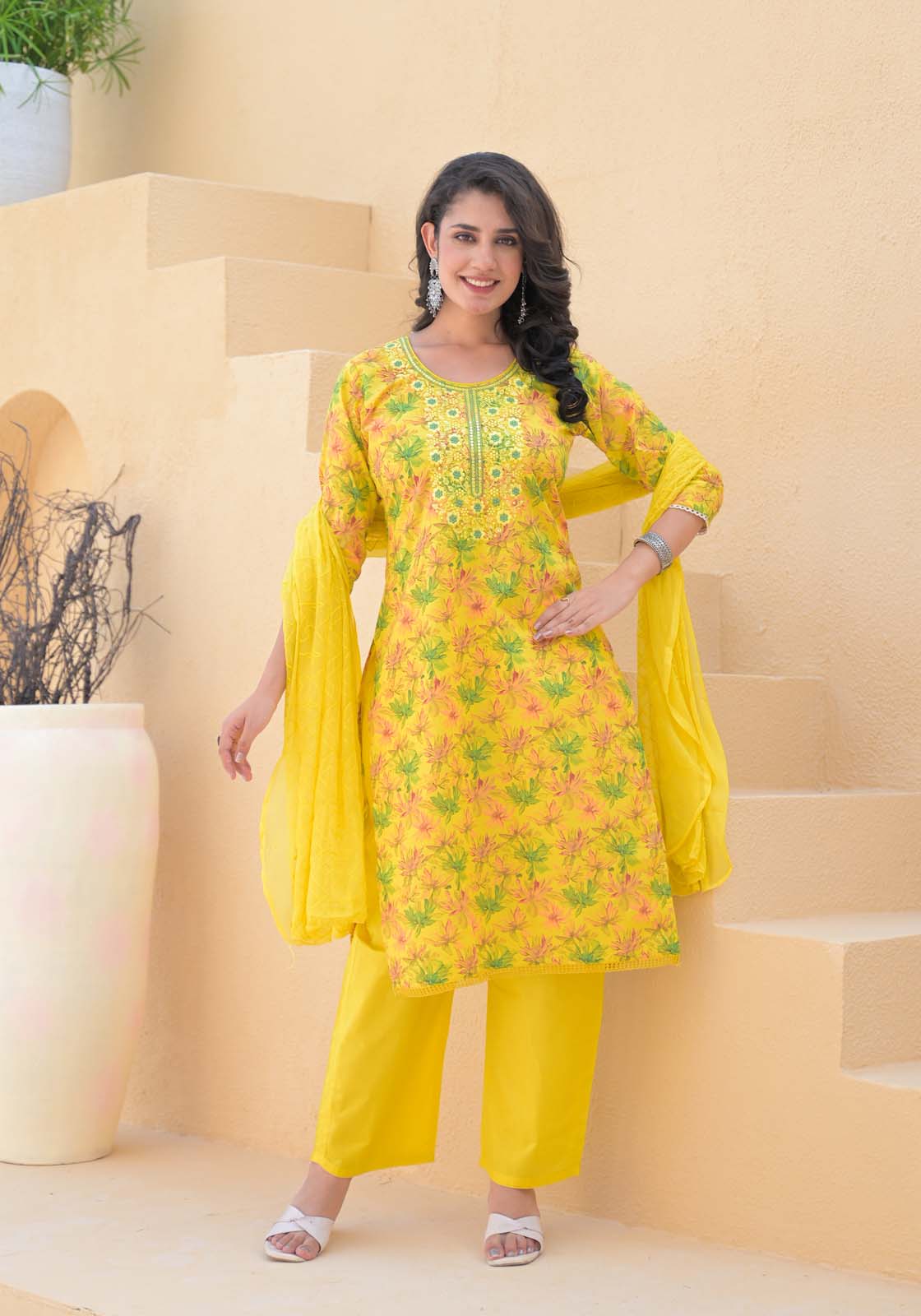 Label Khoj Women cotton kurta, trouser and dupptta set