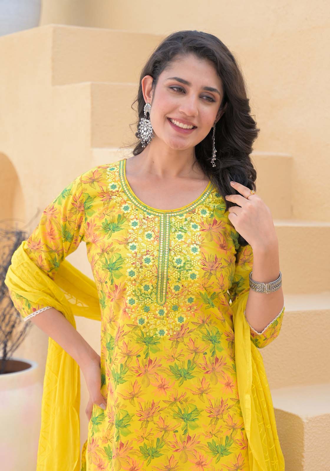 Label Khoj Women cotton kurta, trouser and dupptta set