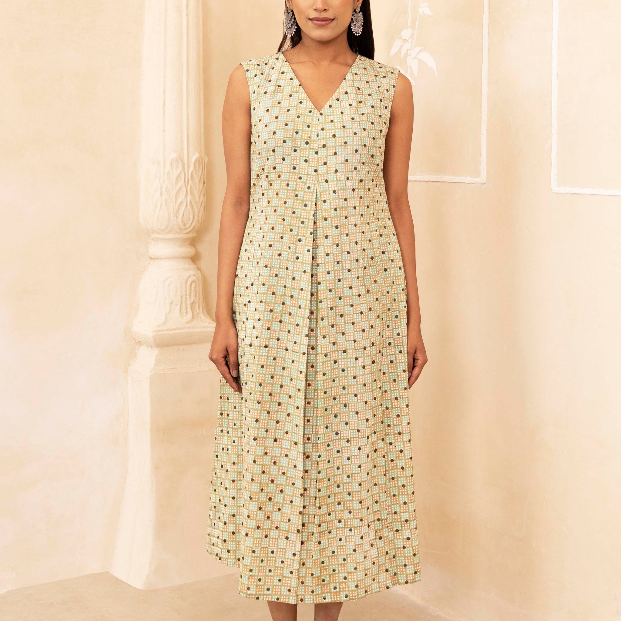 Mint and Beige Pleated Dress