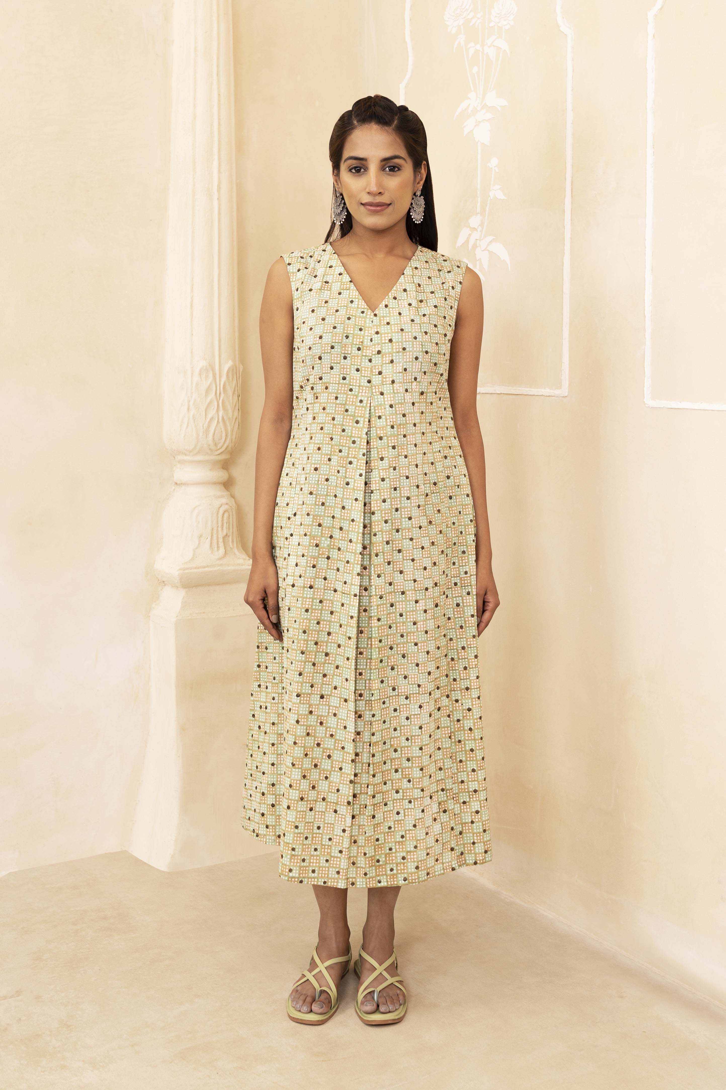 Mint and Beige Pleated Dress