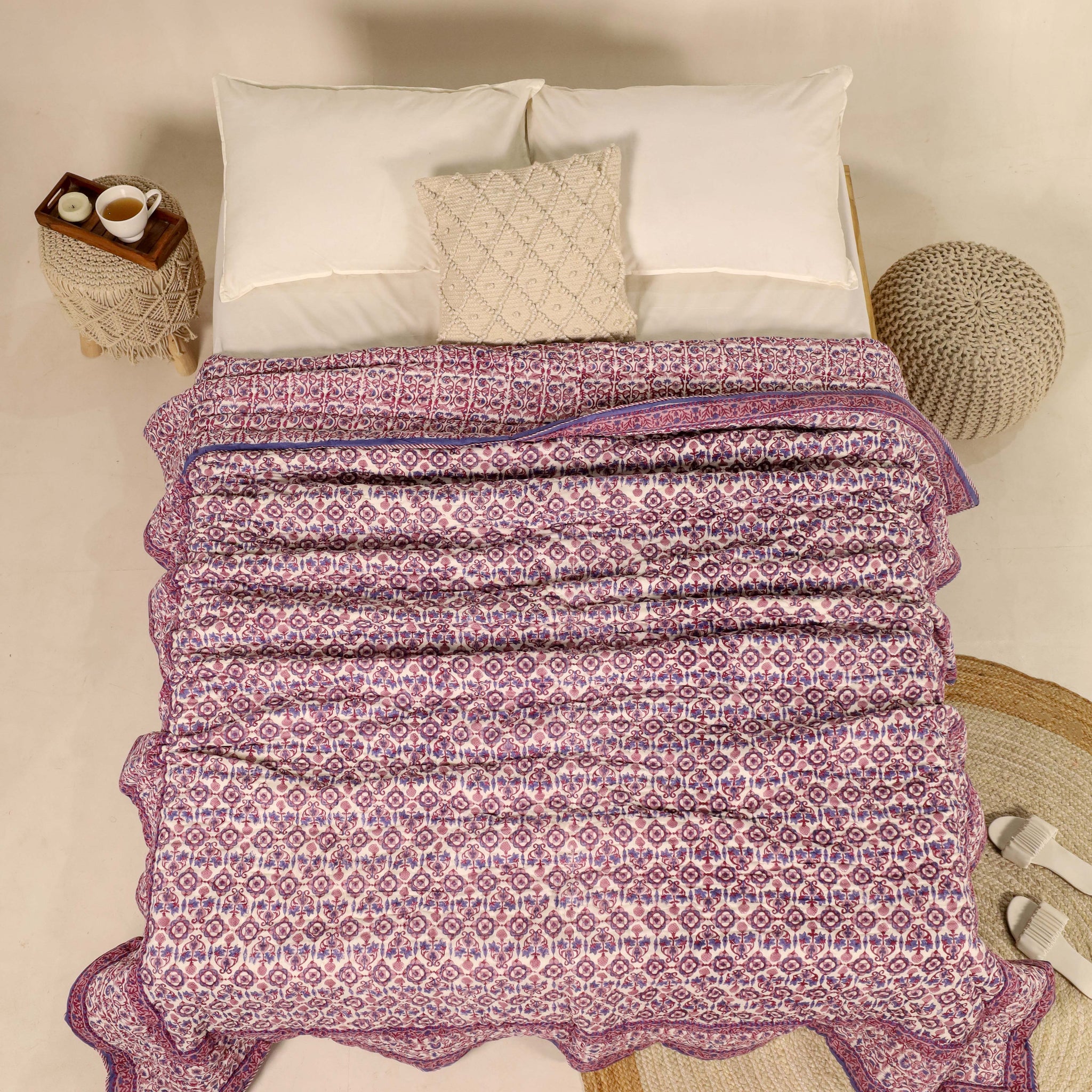 Purple Reversible Quilted Bed Razai