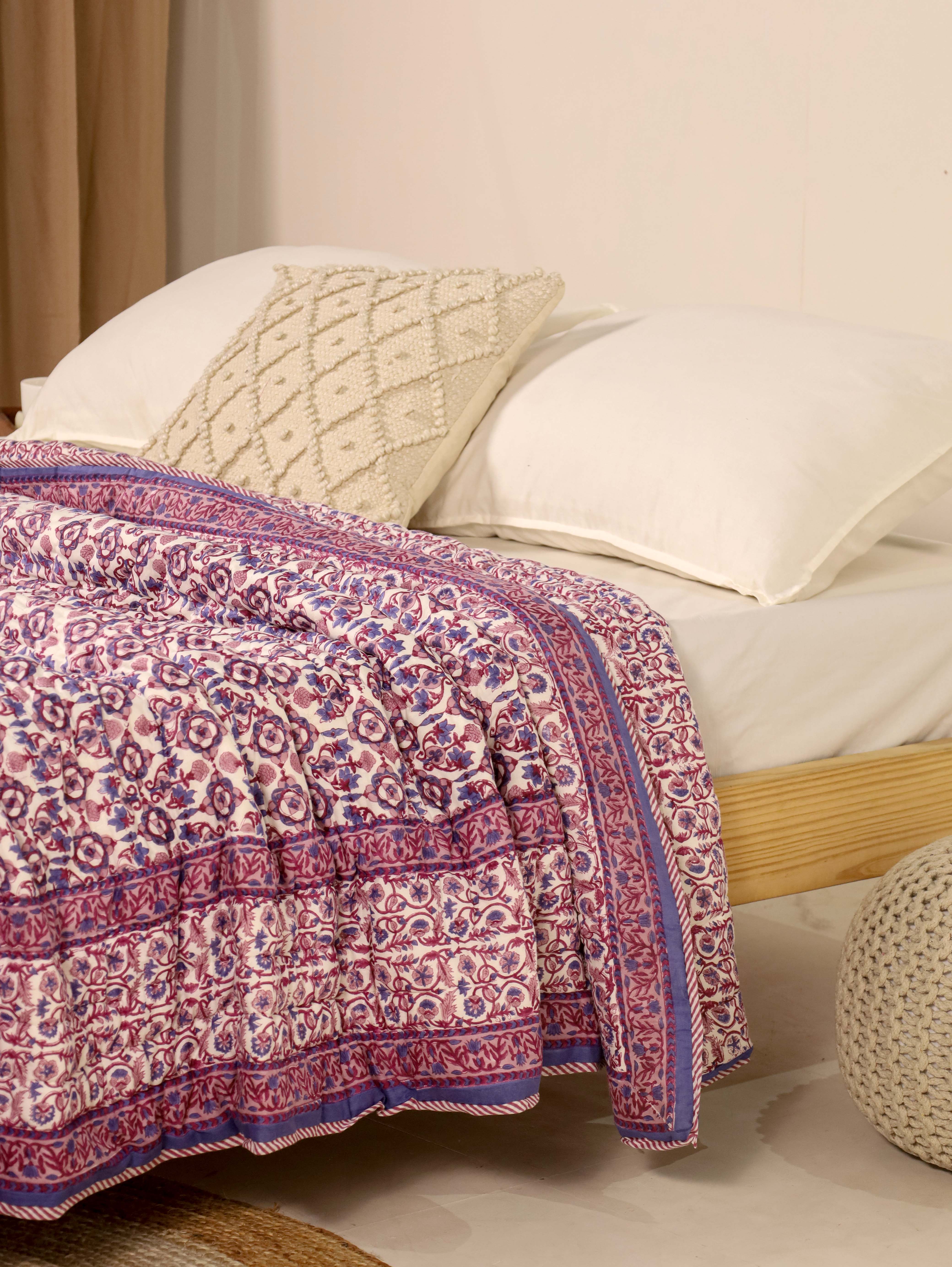Purple Reversible Quilted Bed Razai