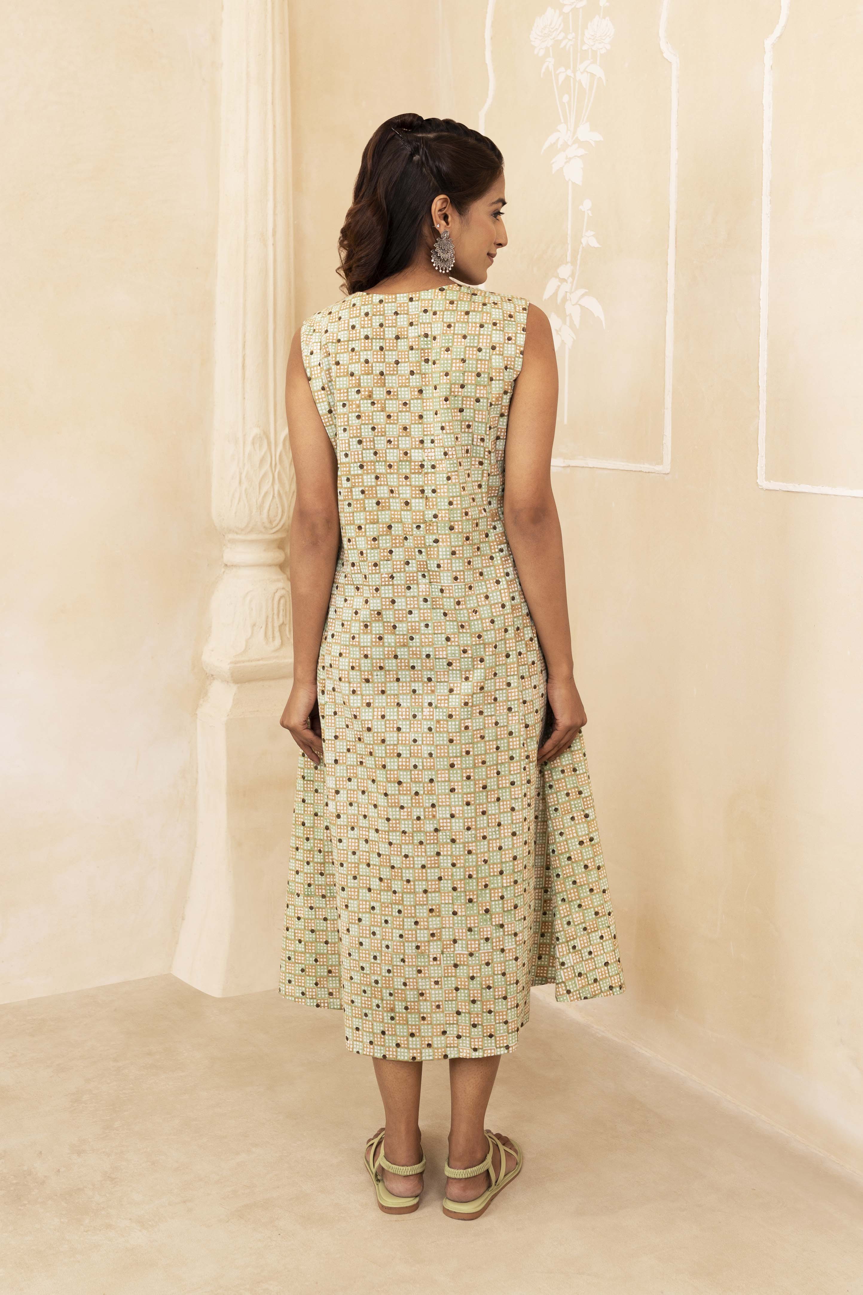 Mint and Beige Pleated Dress