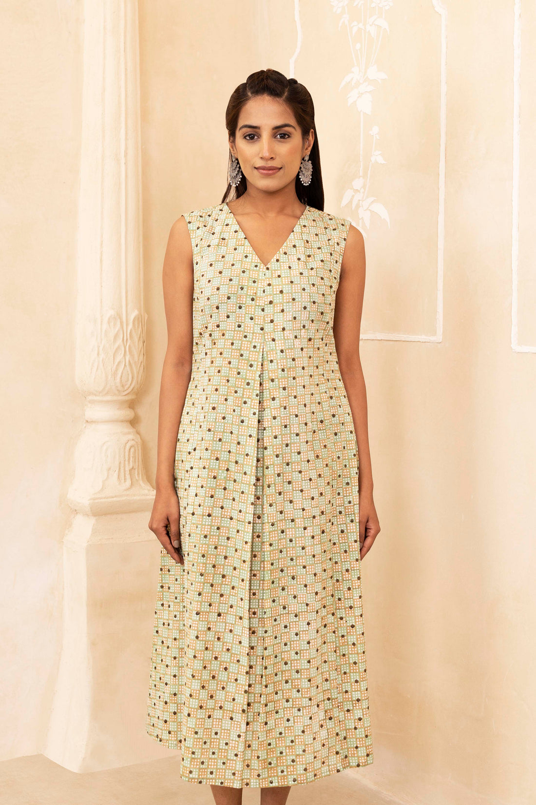 Mint and Beige Pleated Dress