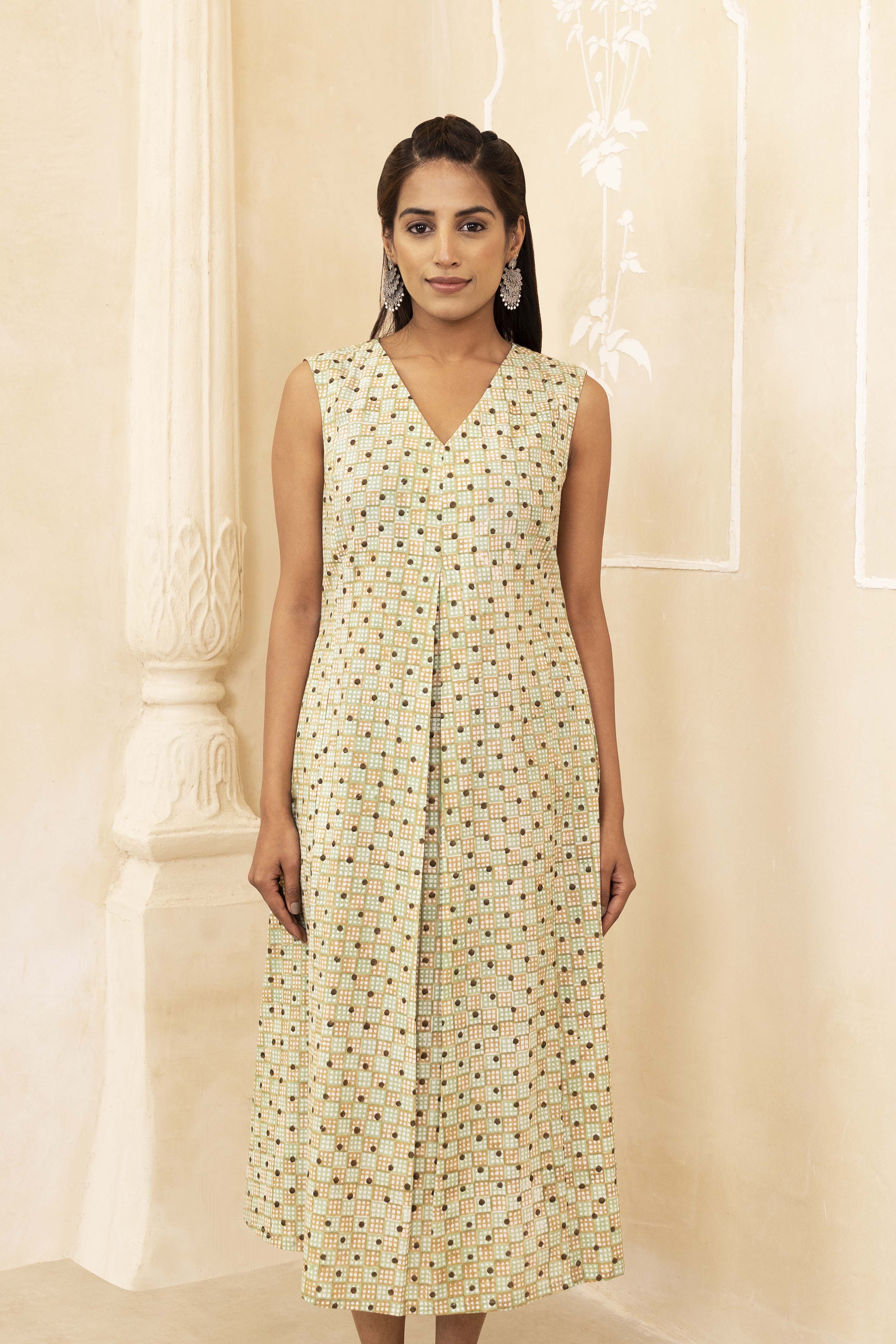Mint and Beige Pleated Dress