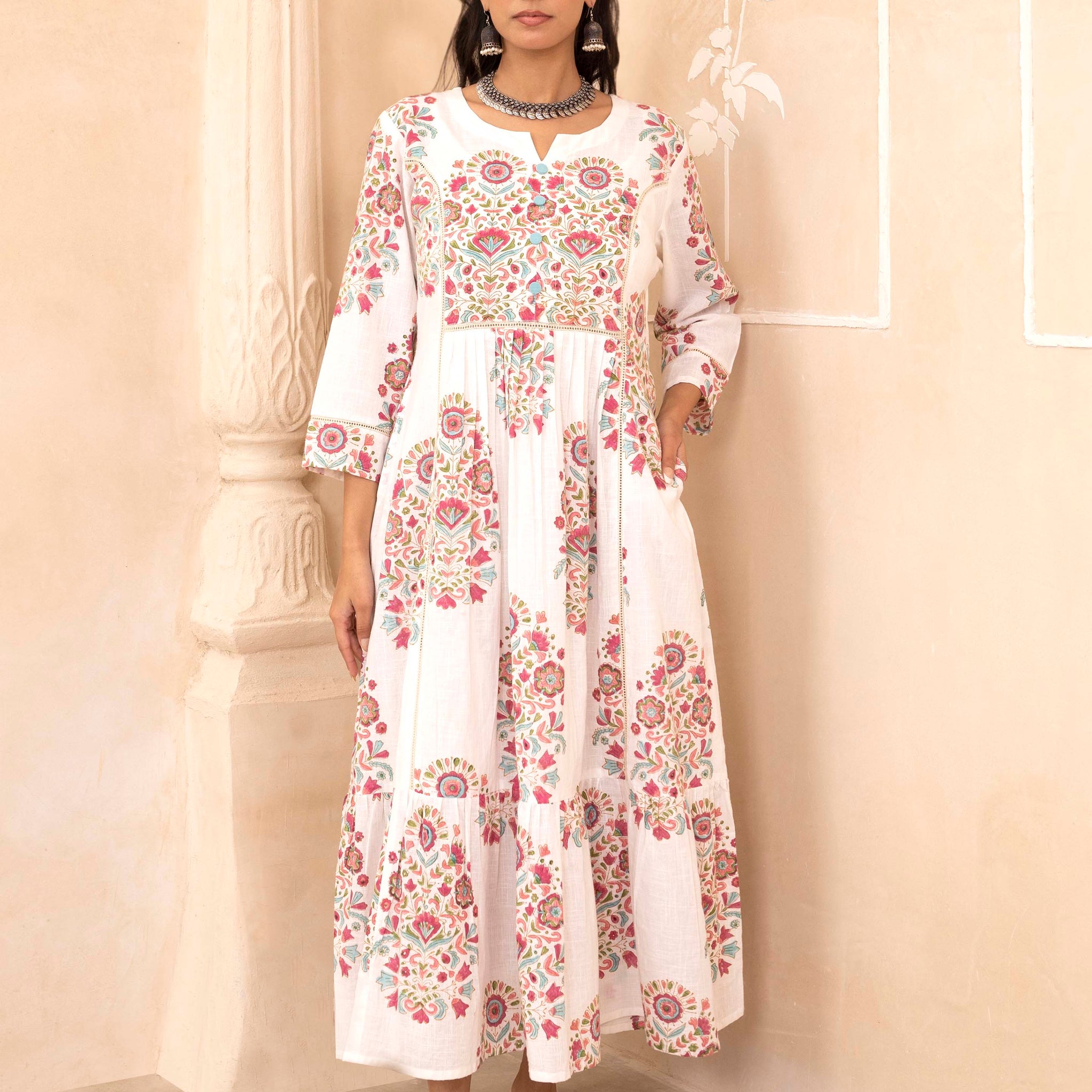 White Mughal Motif Dress