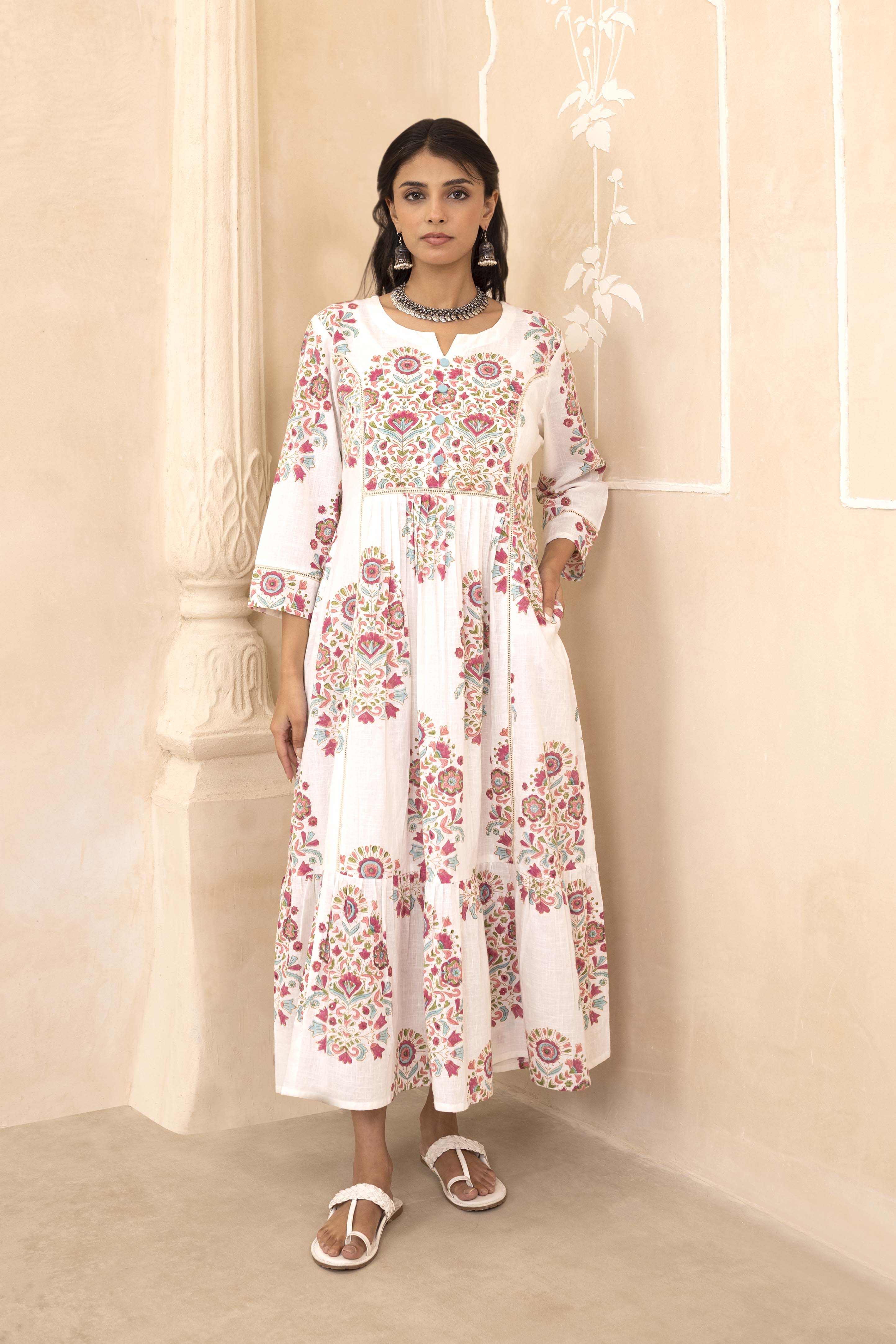 White Mughal Motif Dress