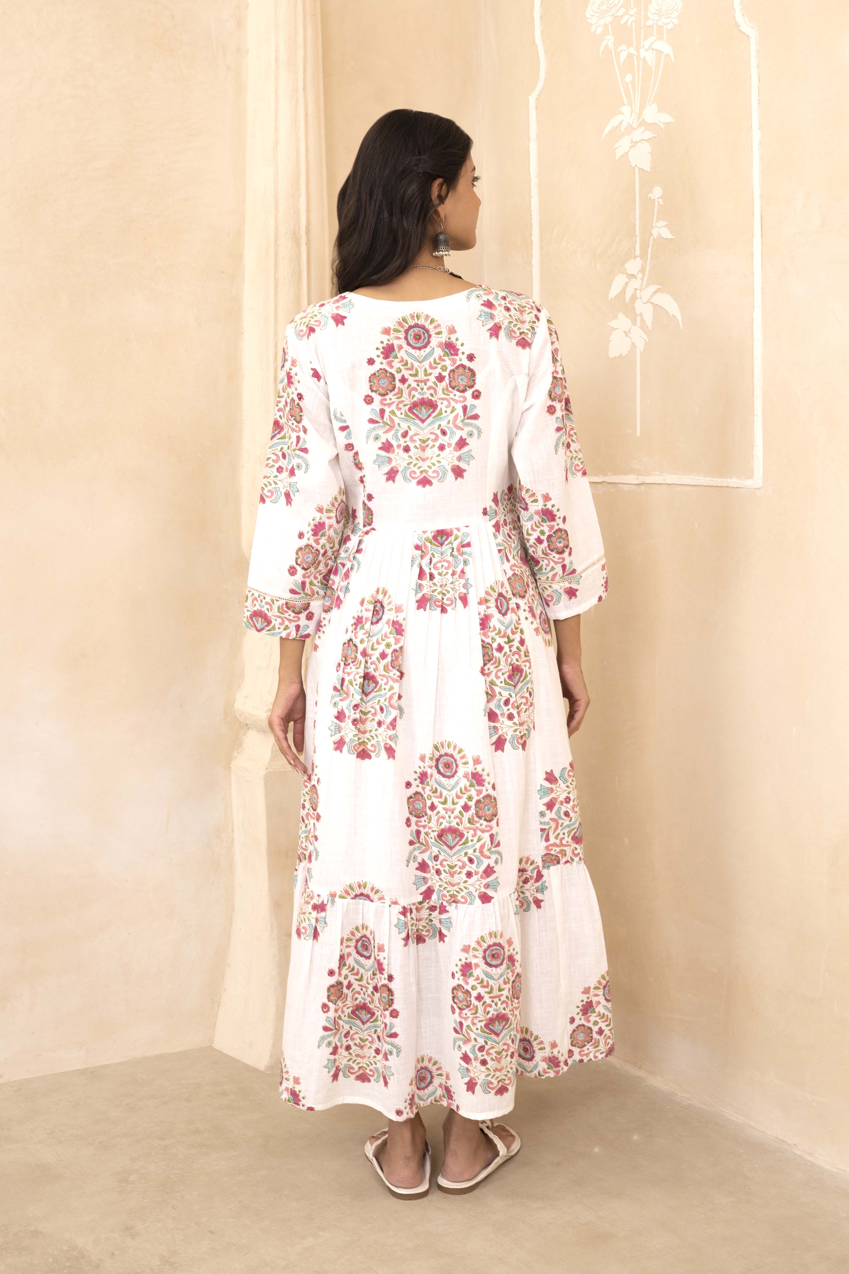 White Mughal Motif Dress