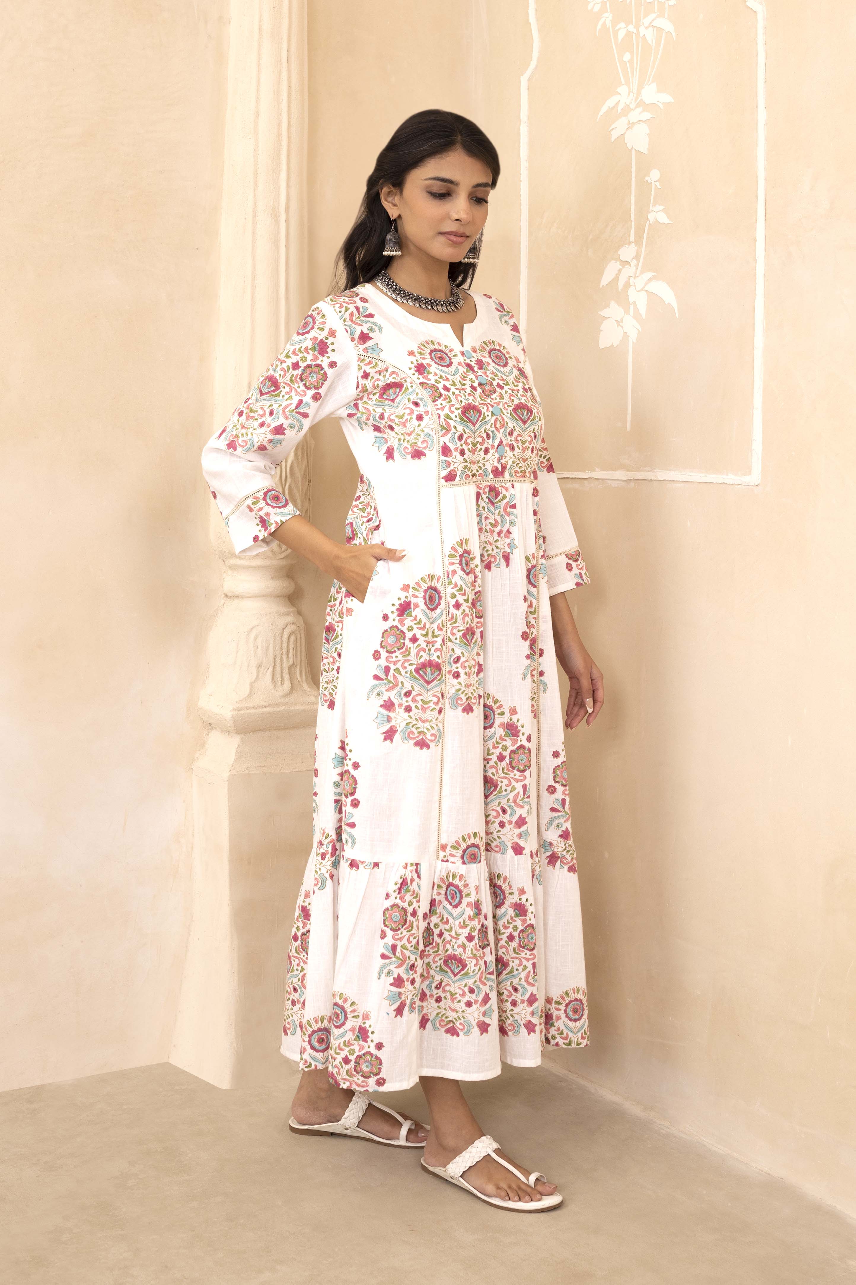 White Mughal Motif Dress
