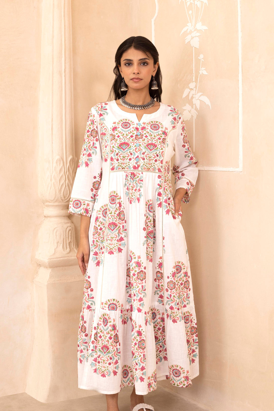 White Mughal Motif Dress