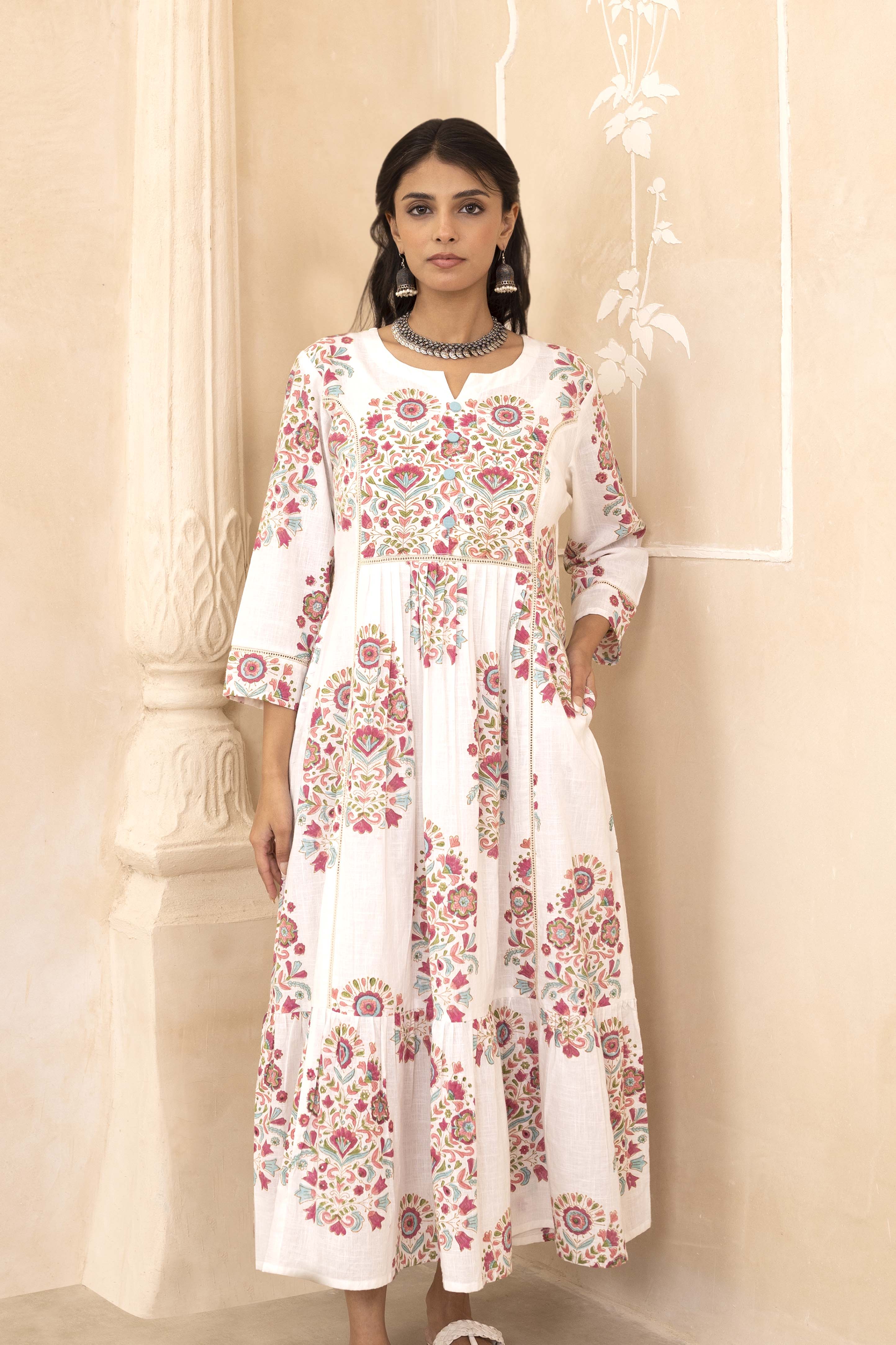 White Mughal Motif Dress