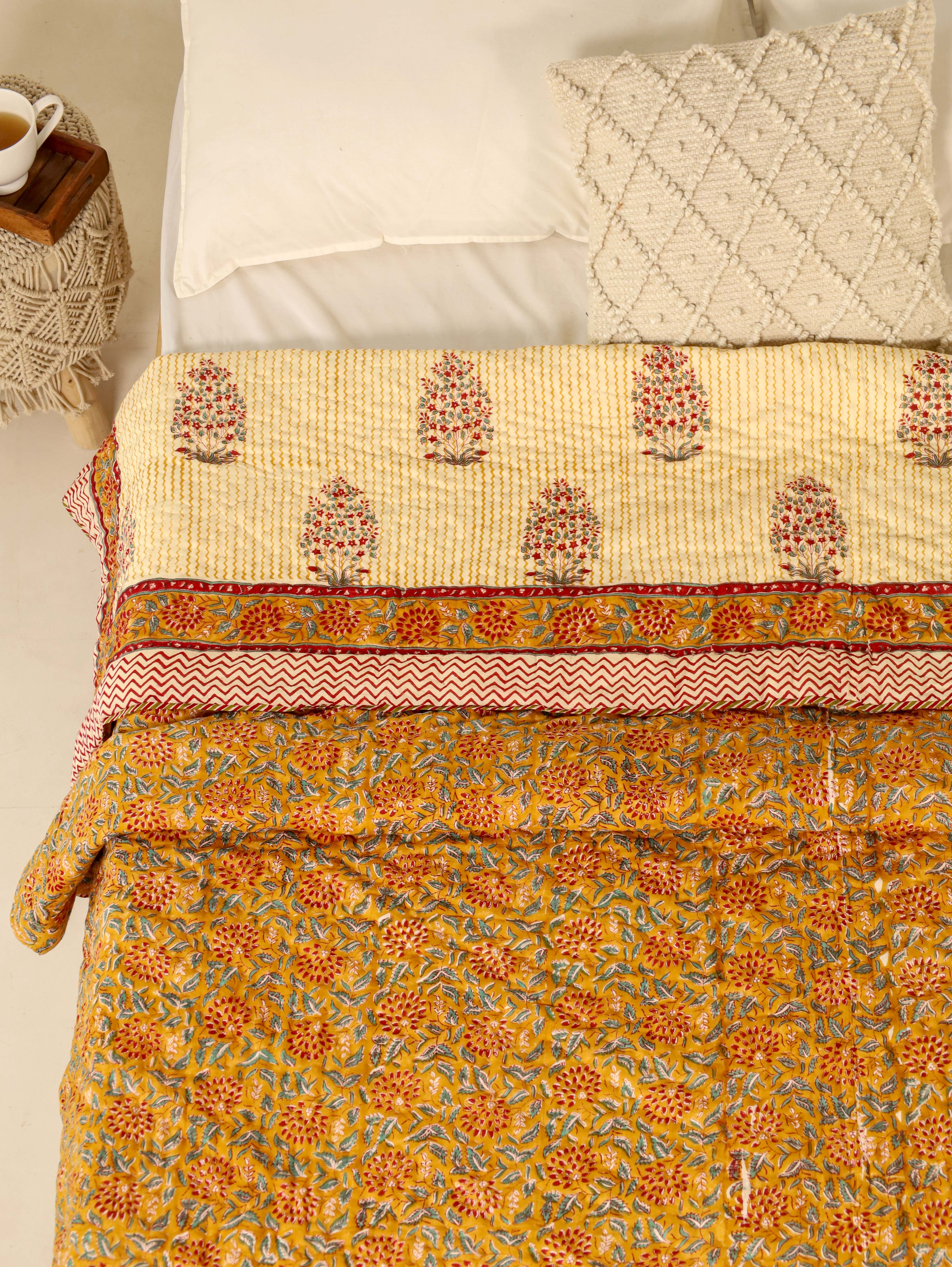 Mustard Yellow Reversible Quilted Bed Razai