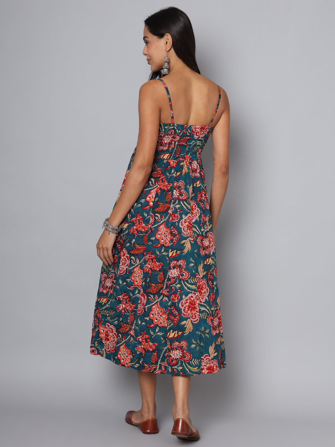 Shuddhi bottle green and Red Spaghetti Dress