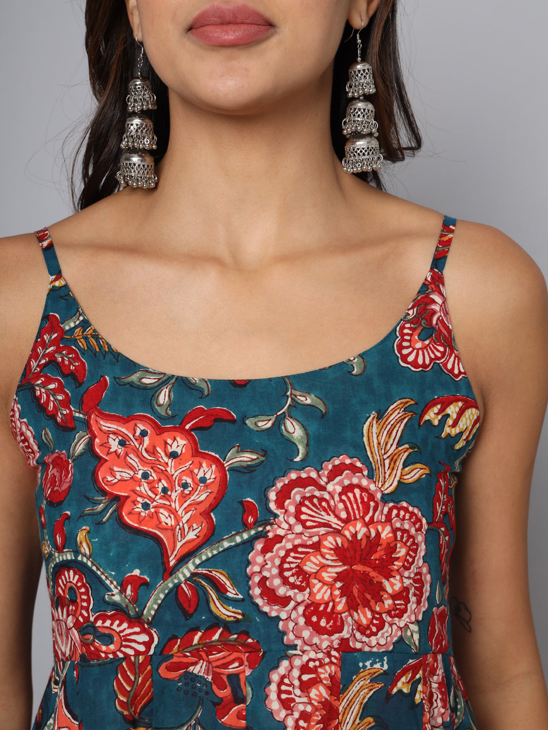 Shuddhi bottle green and Red Spaghetti Dress
