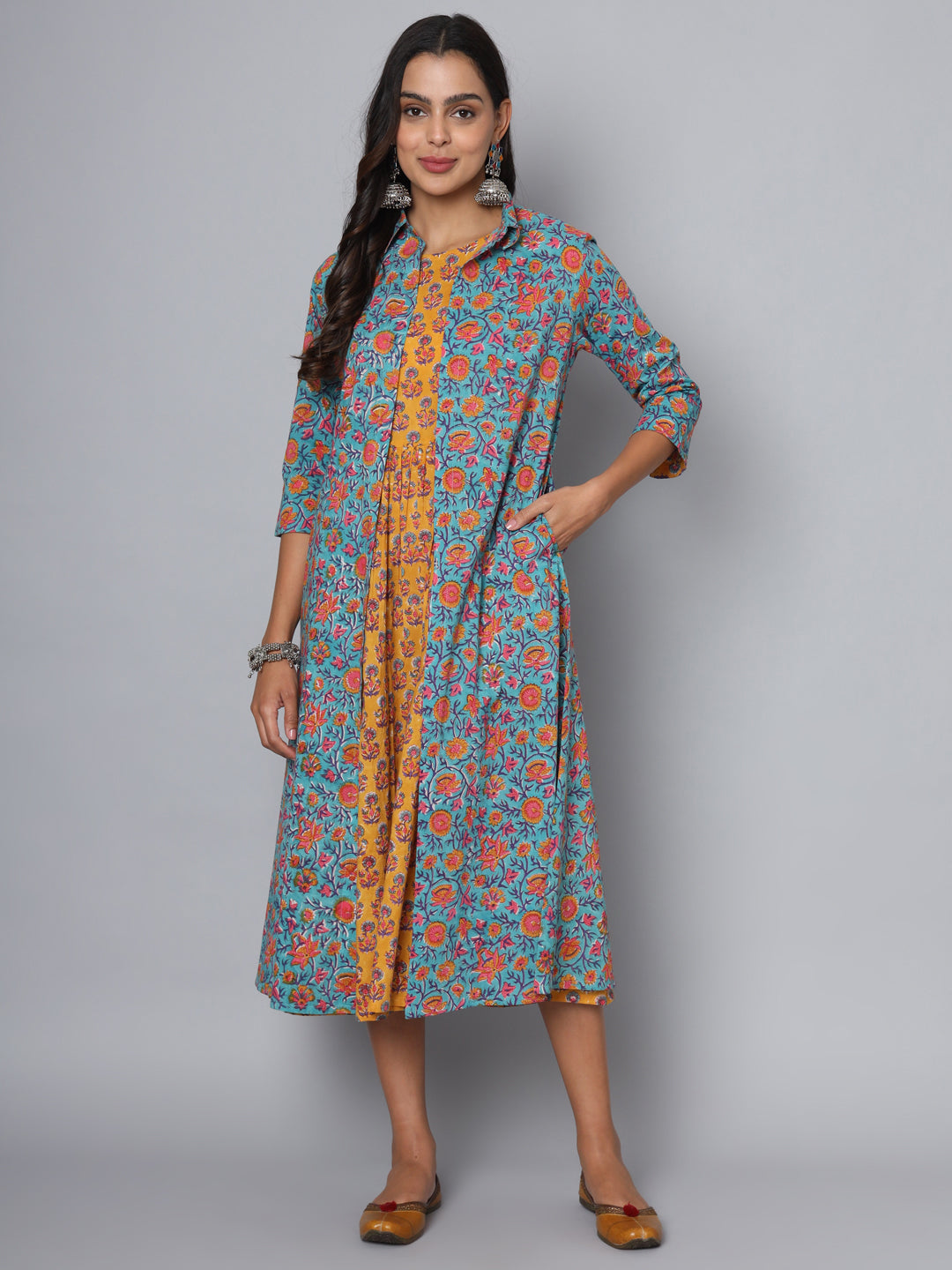 Shuddhi Sea Green and Yellow Double Dress