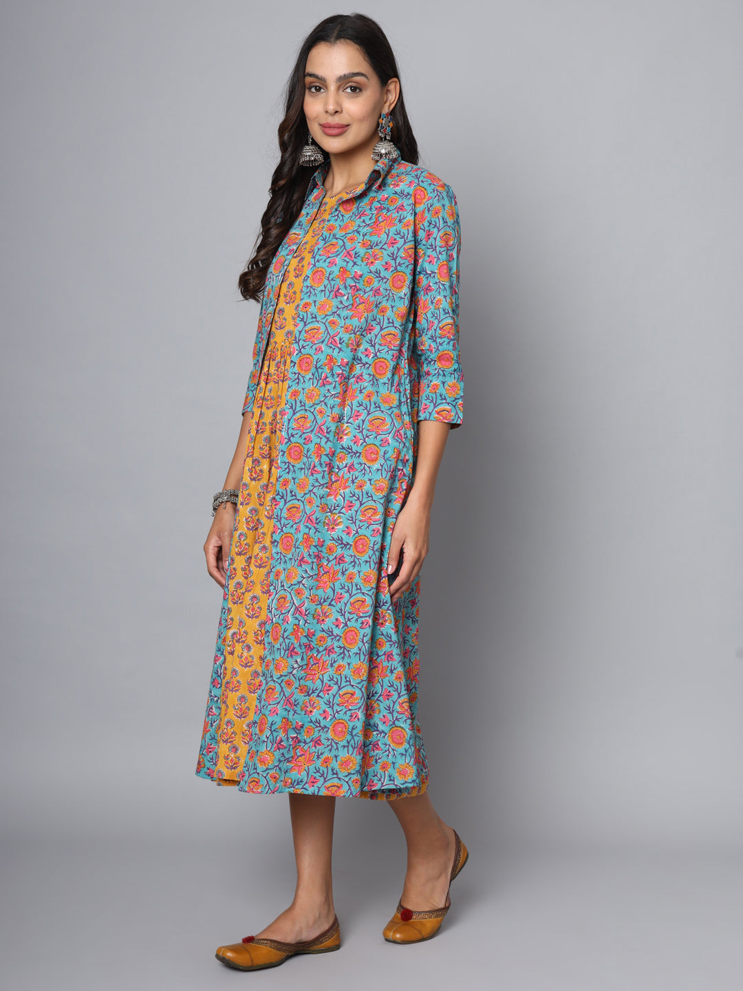 Shuddhi Sea Green and Yellow Double Dress