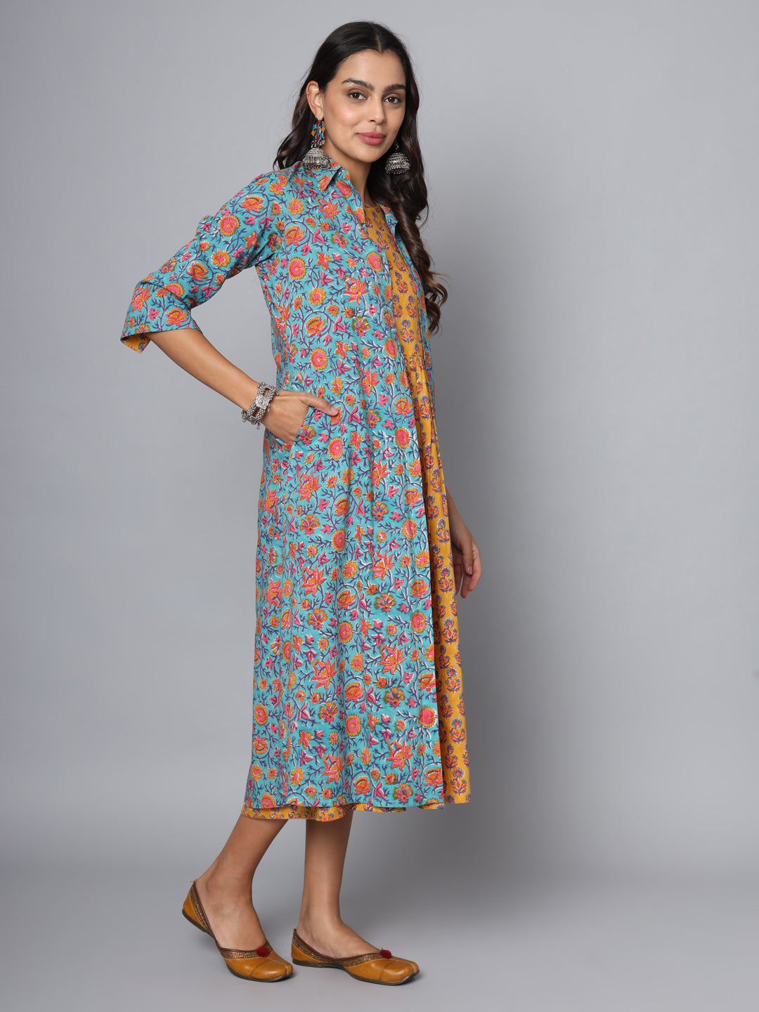 Shuddhi Sea Green and Yellow Double Dress