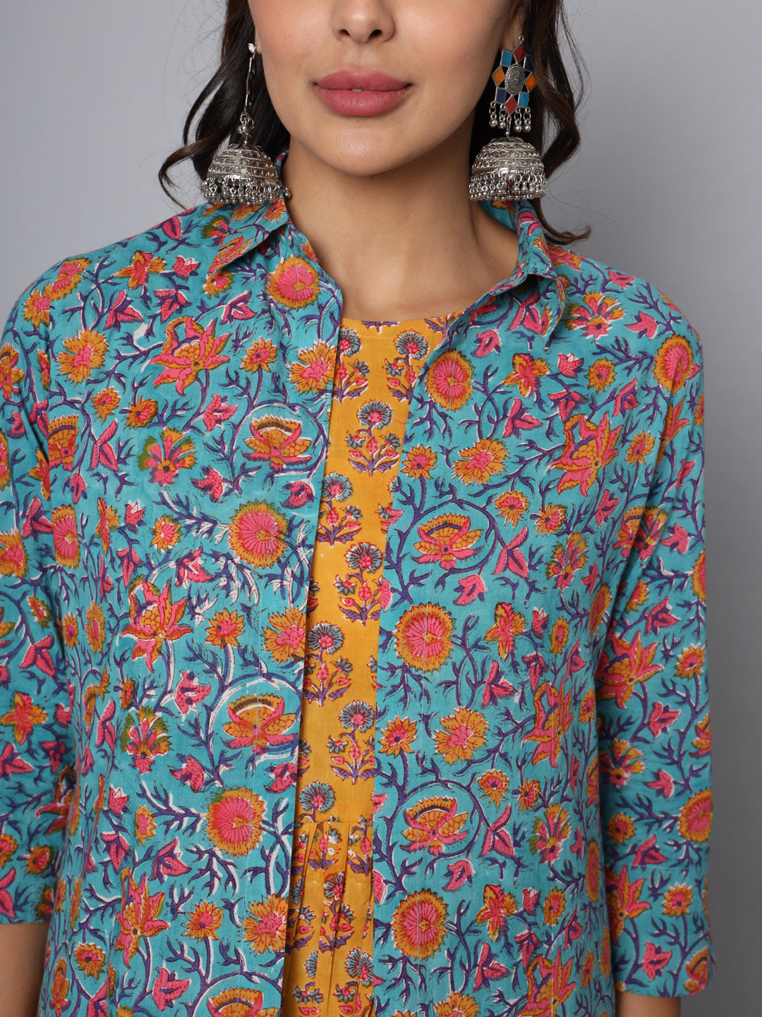 Shuddhi Sea Green and Yellow Double Dress