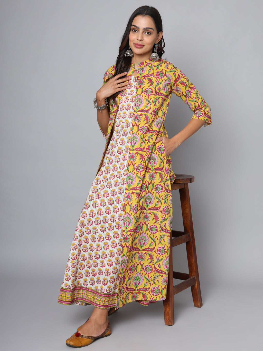 Shuddhi Yellow and Pink Double Dress