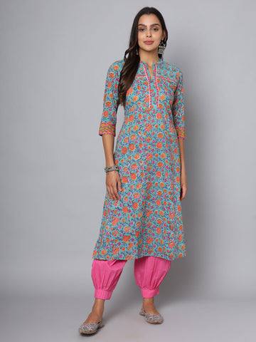 Shuddhi sea green and yellow kurta