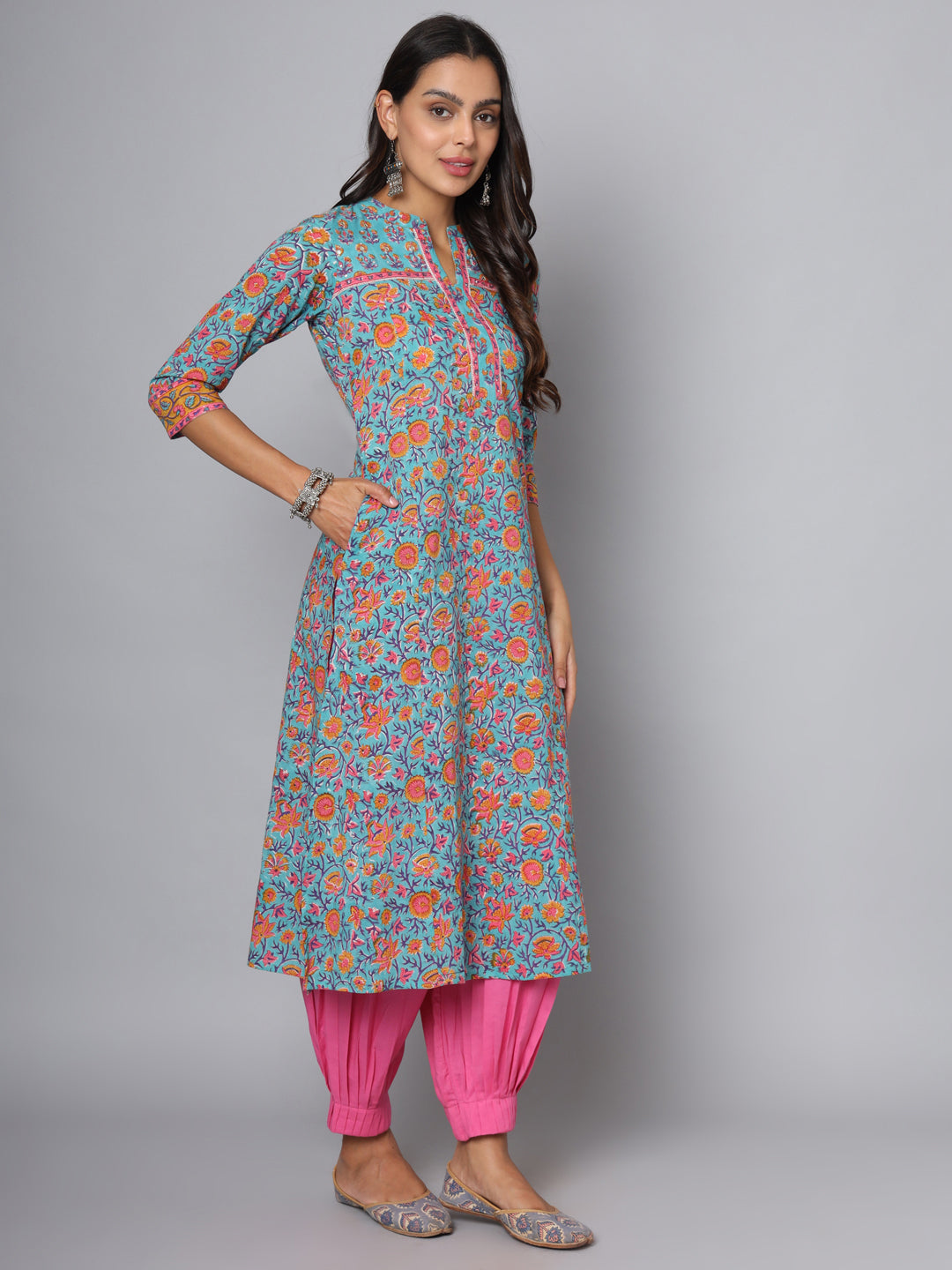 Shuddhi sea green and yellow kurta