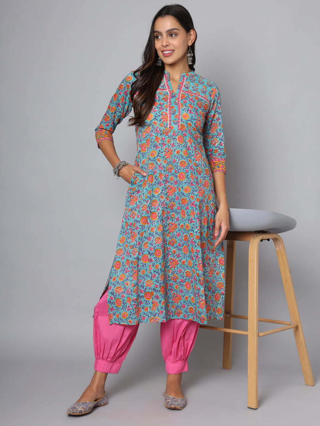 Shuddhi sea green and yellow kurta