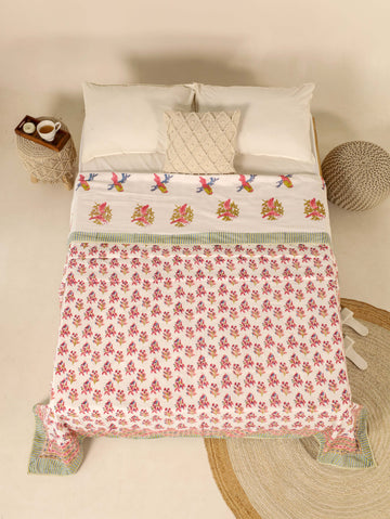 White and Red Dohar Reversible Bed Spreader