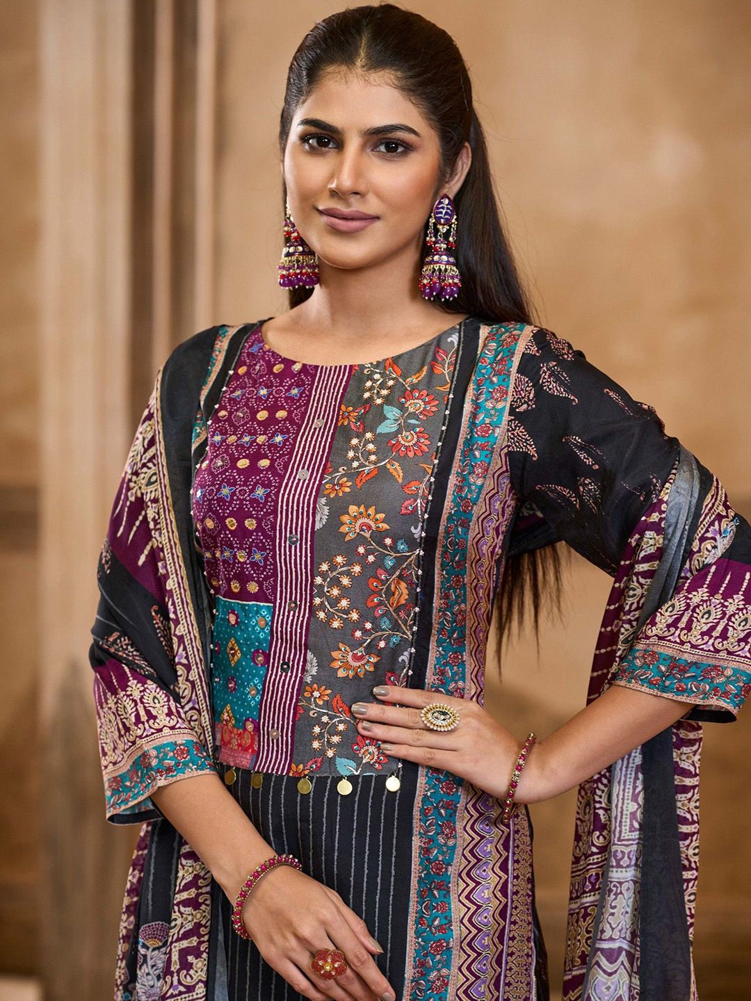 Label khoj Women maslin priint kurta, trouser and dupptta set