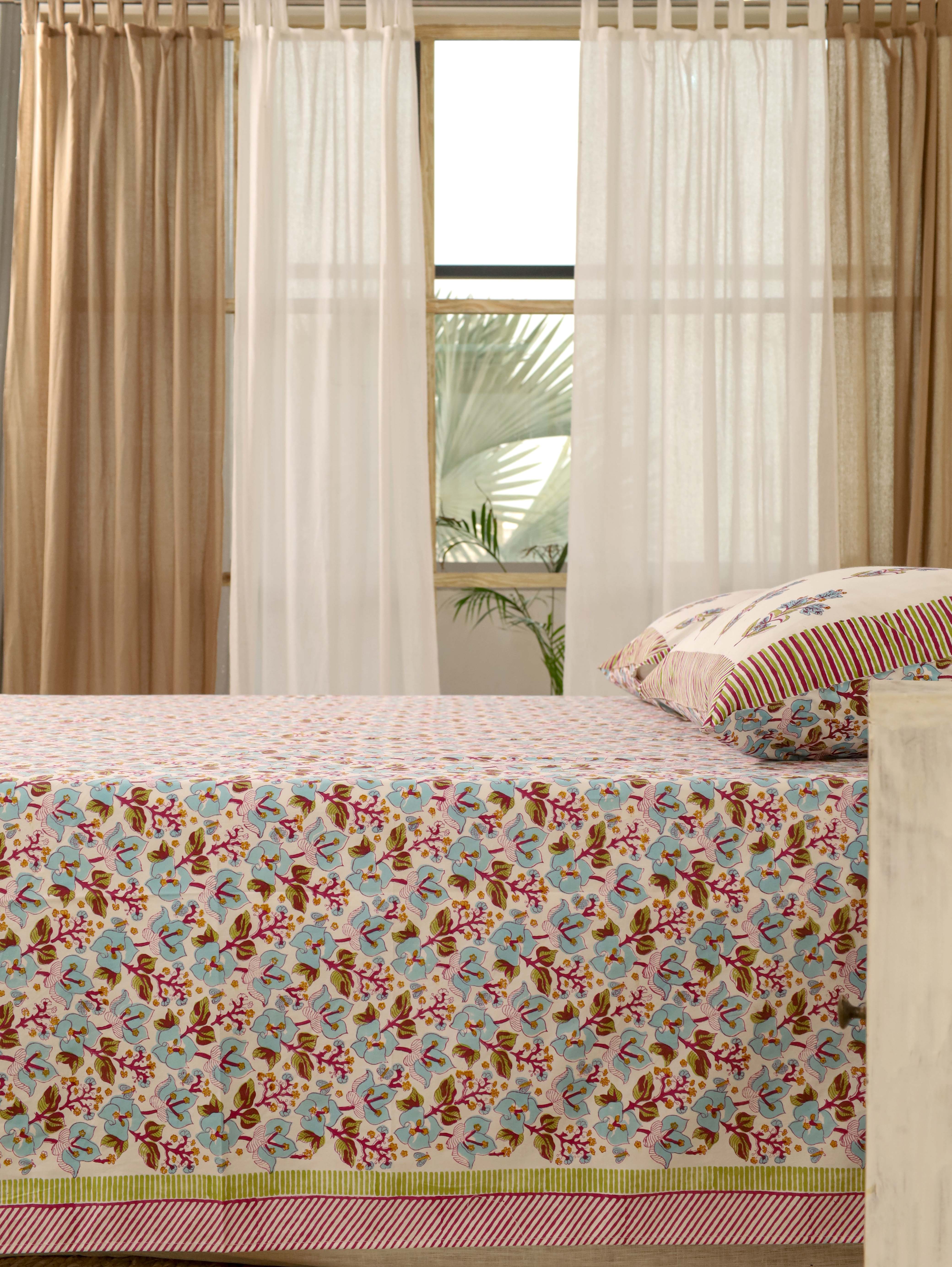 Blue and White Bed Sheet