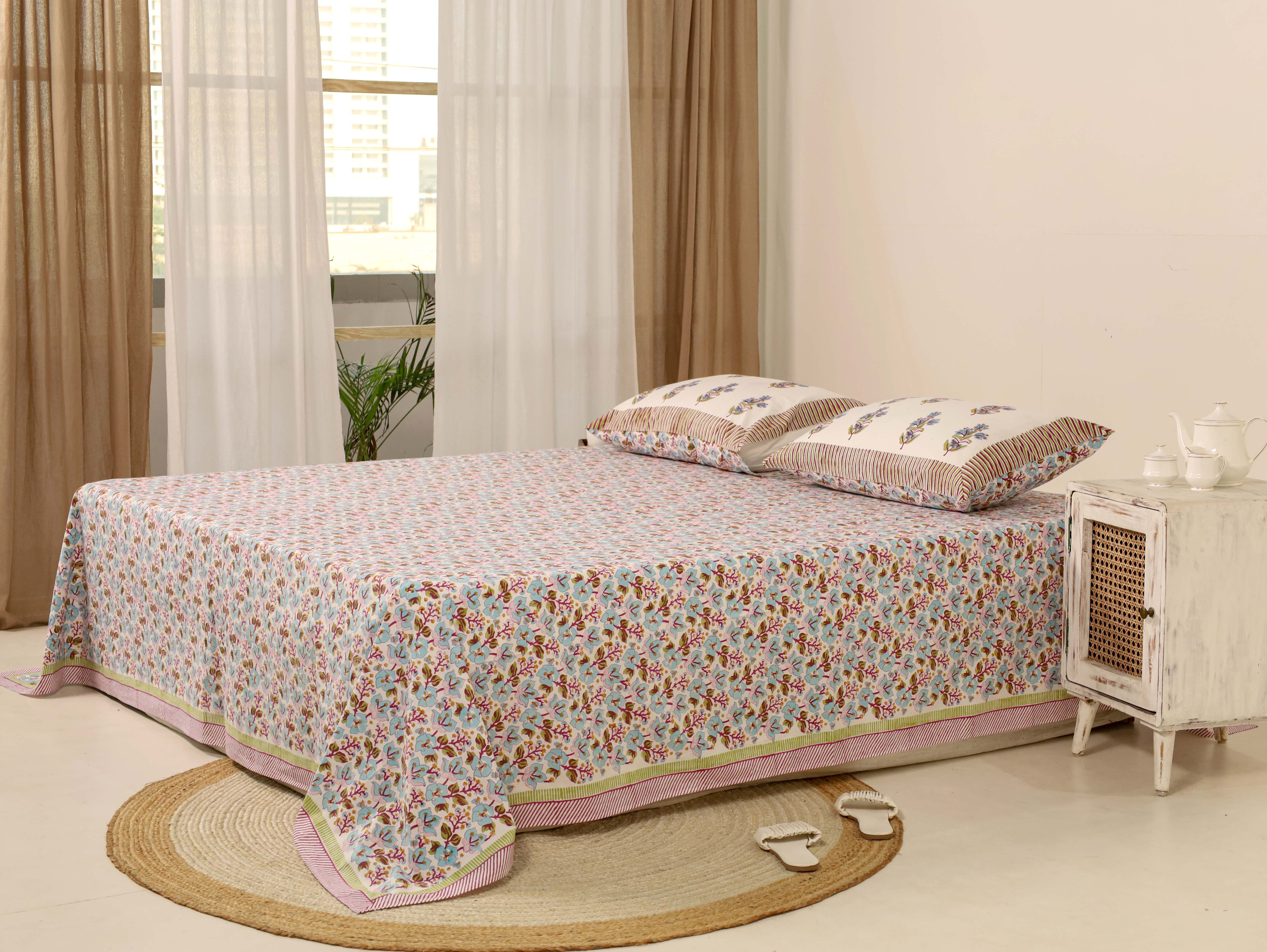 Blue and White Bed Sheet