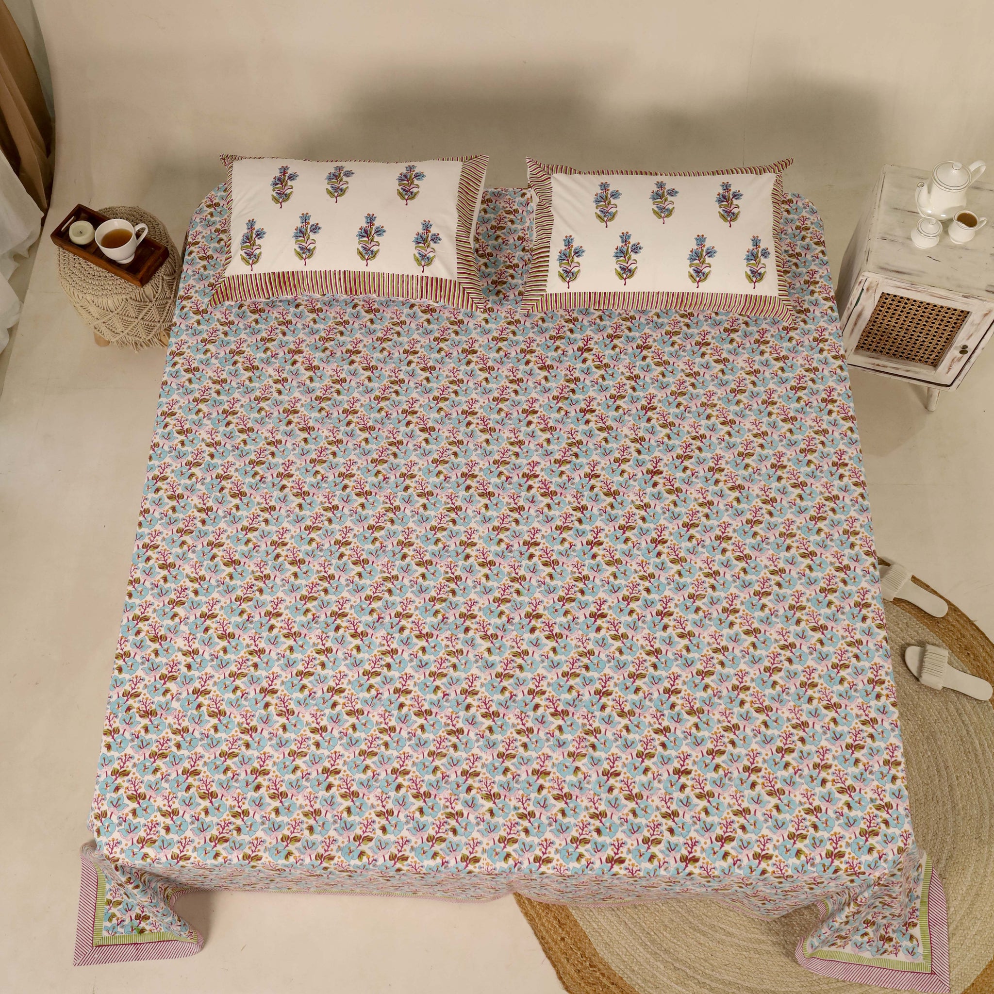 Blue and White Bed Sheet