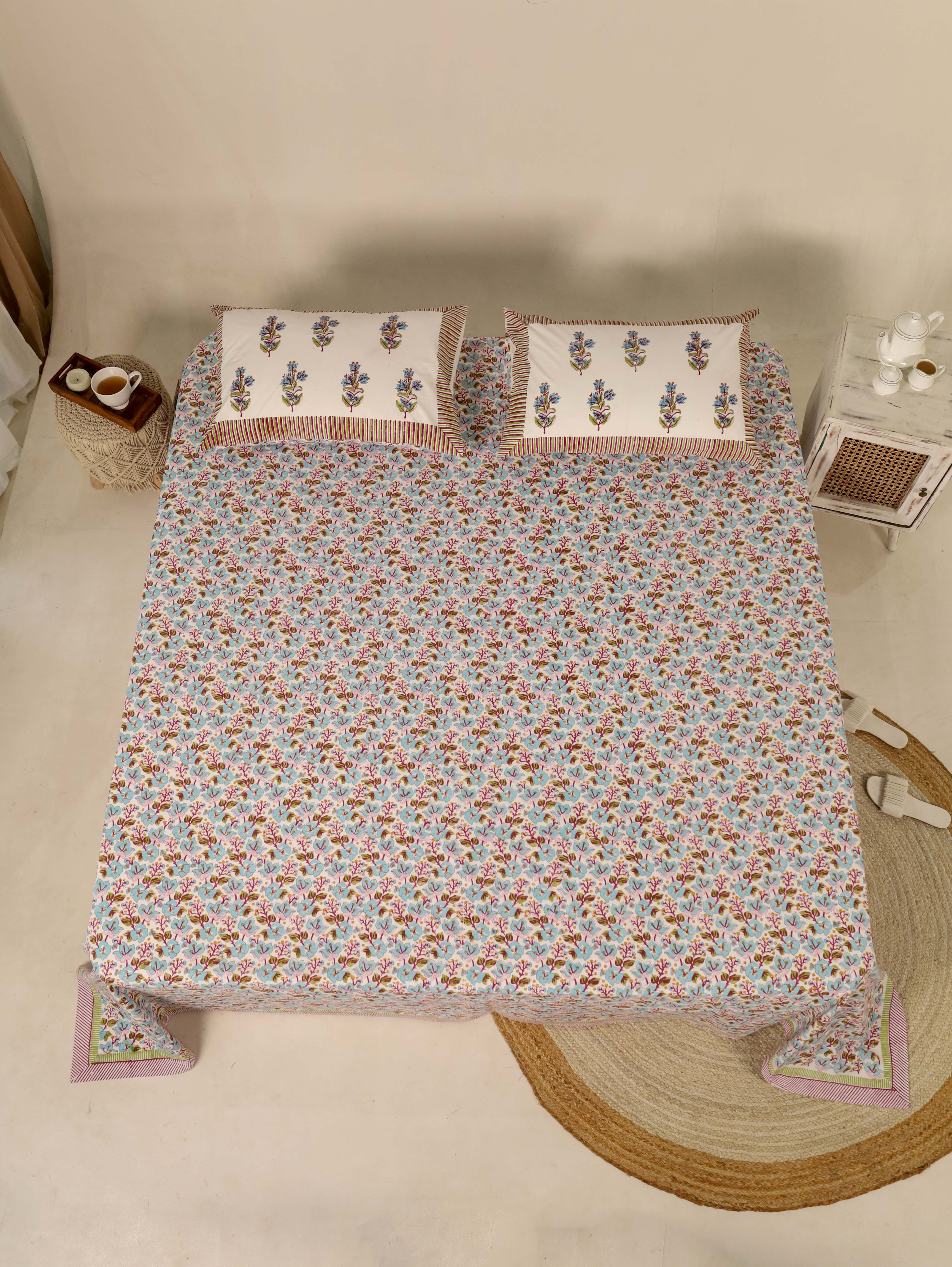 Blue and White Bed Sheet