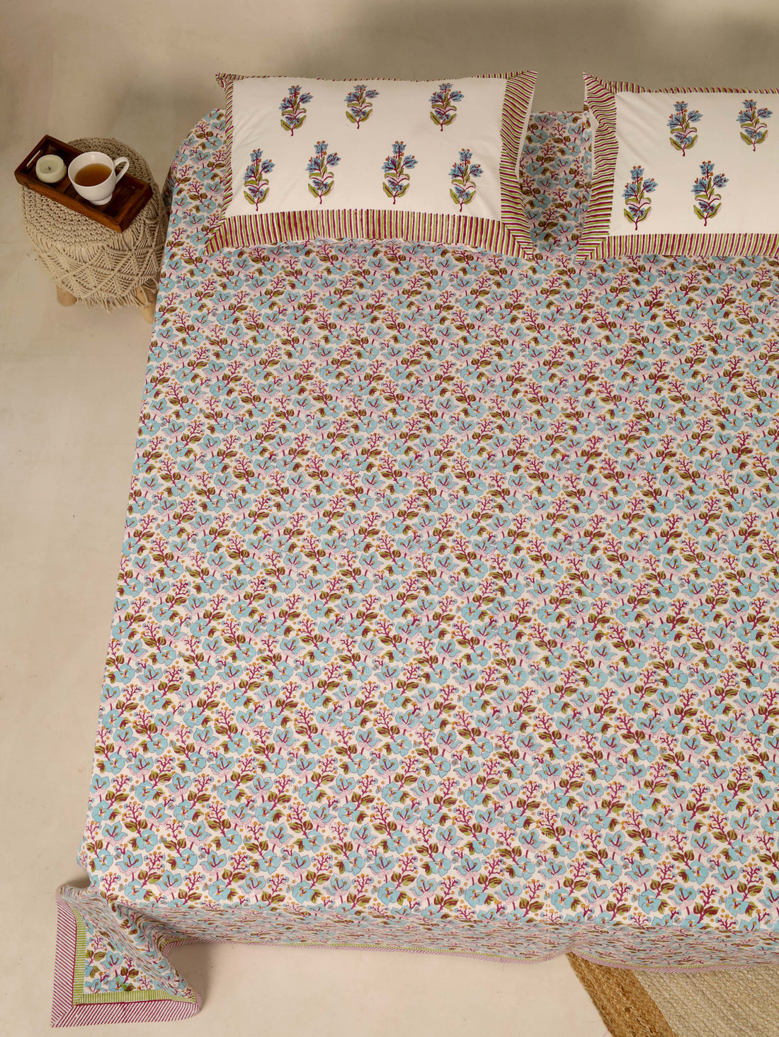 Blue and White Bed Sheet