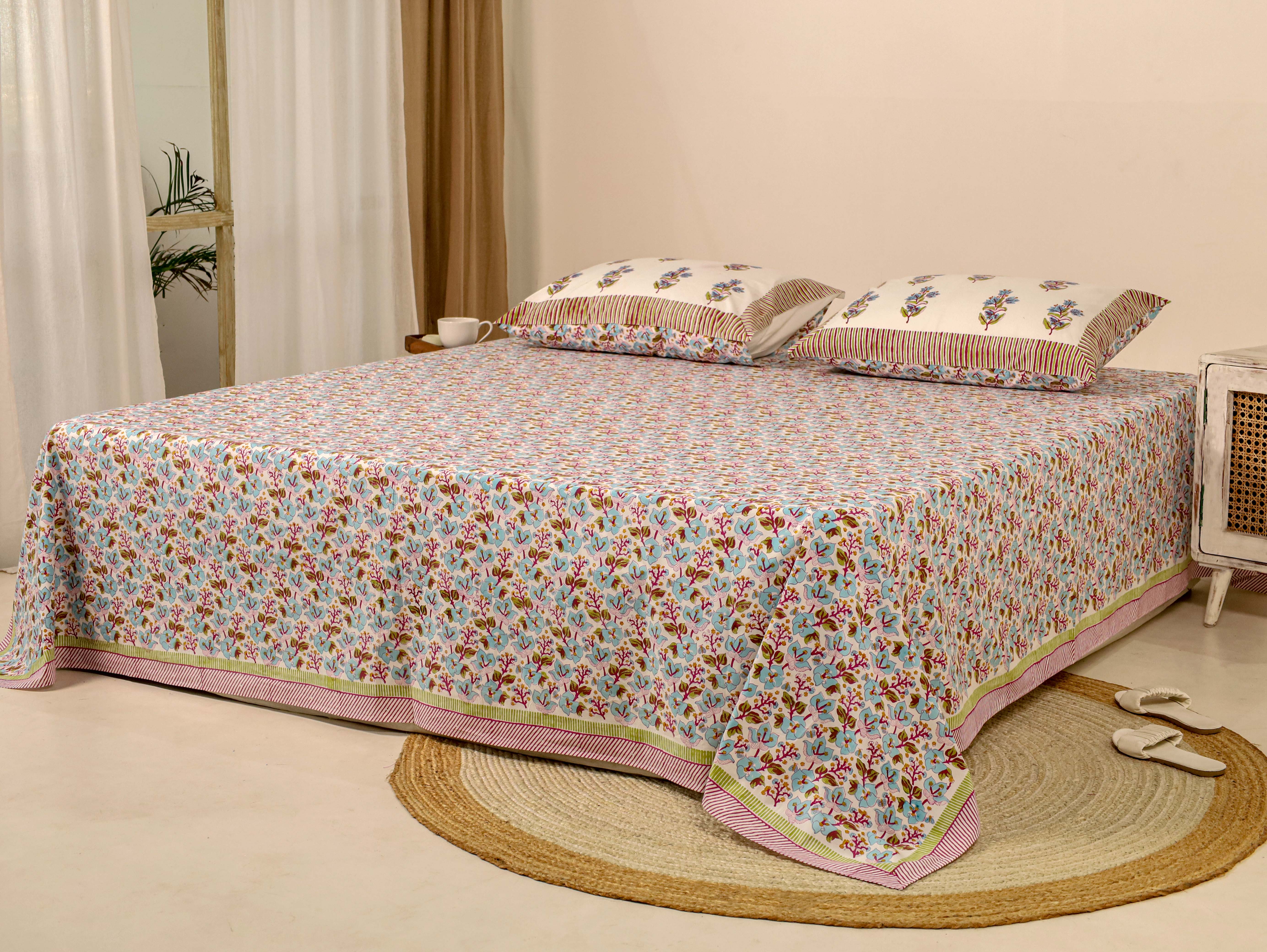 Blue and White Bed Sheet