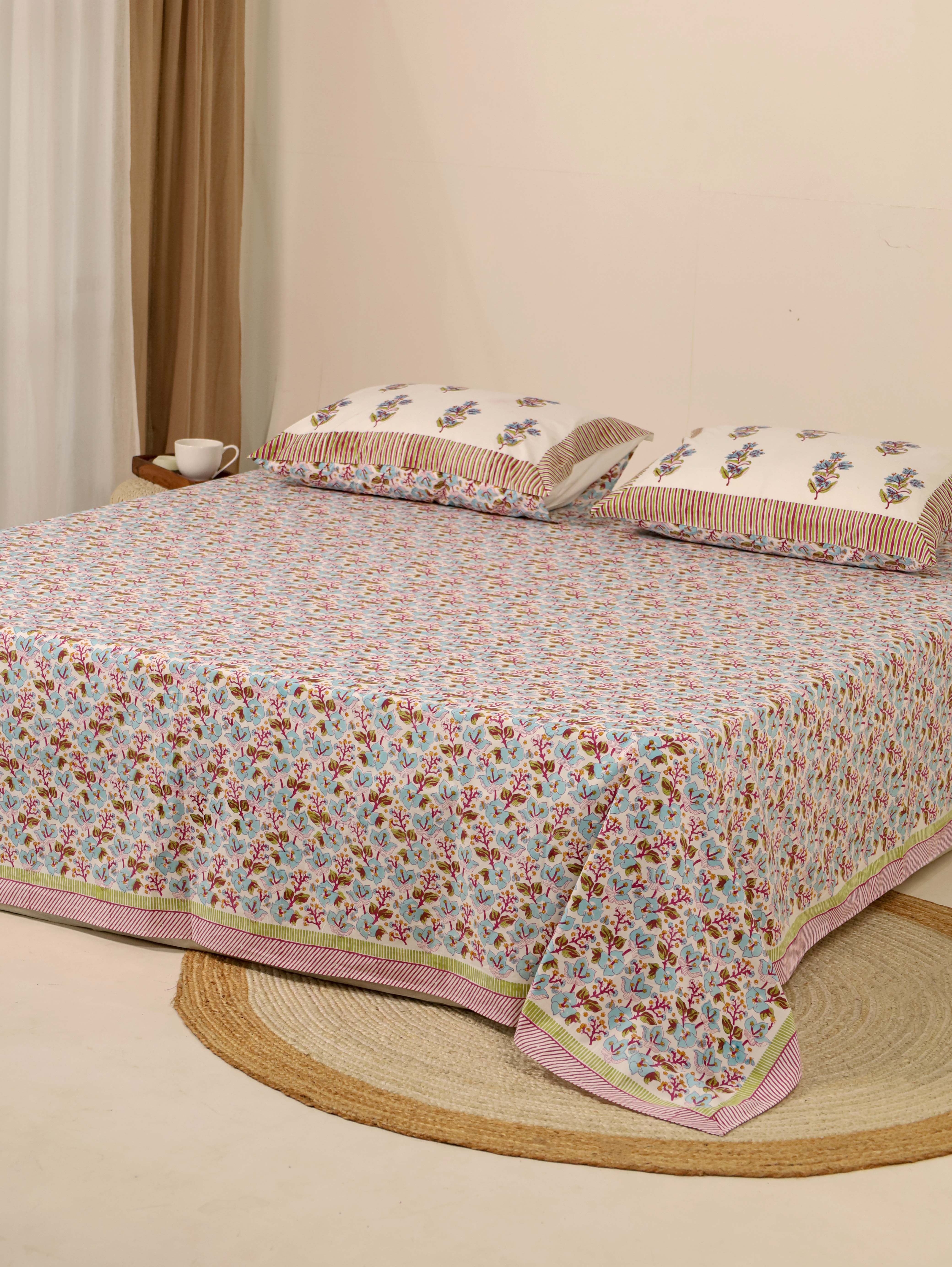 Blue and White Bed Sheet