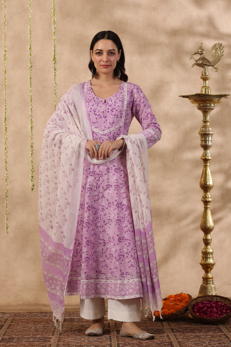 Shuddhi Pink and Purple 2 piece kurta set