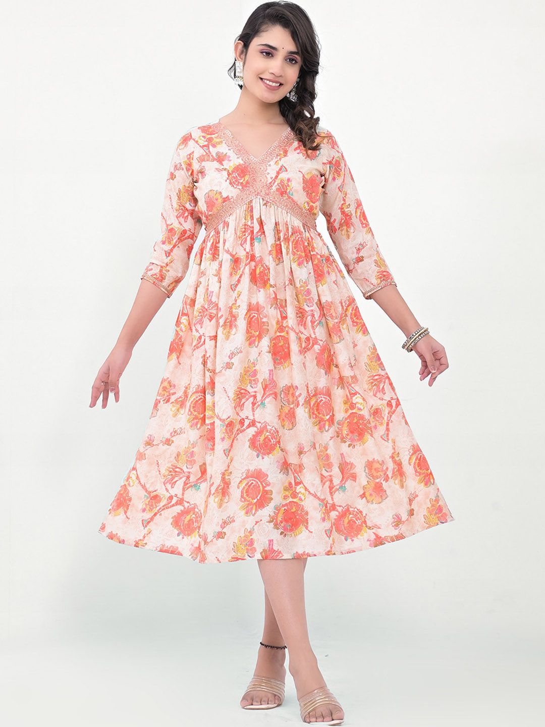 Label Khoj Women Silk Blend and embroidery Printed Dress