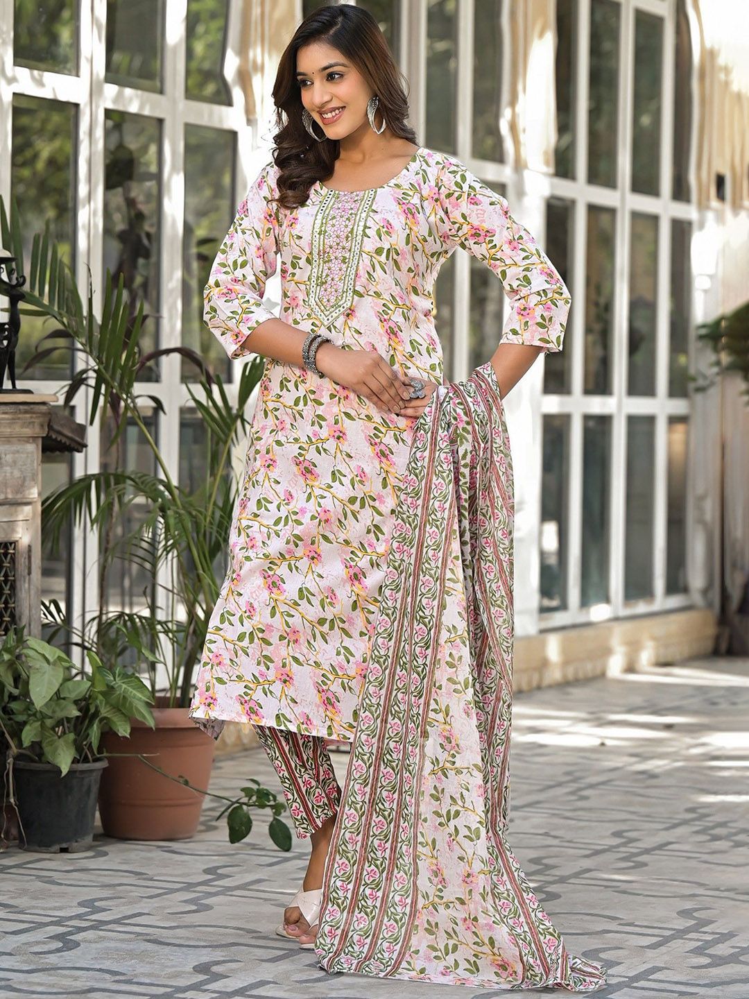 Label khoj women Cotton print kurta SetPEACH Color