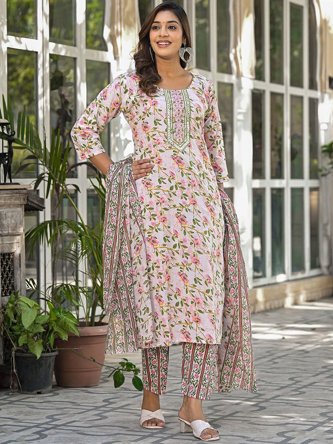 Label khoj women Cotton print kurta SetPEACH Color