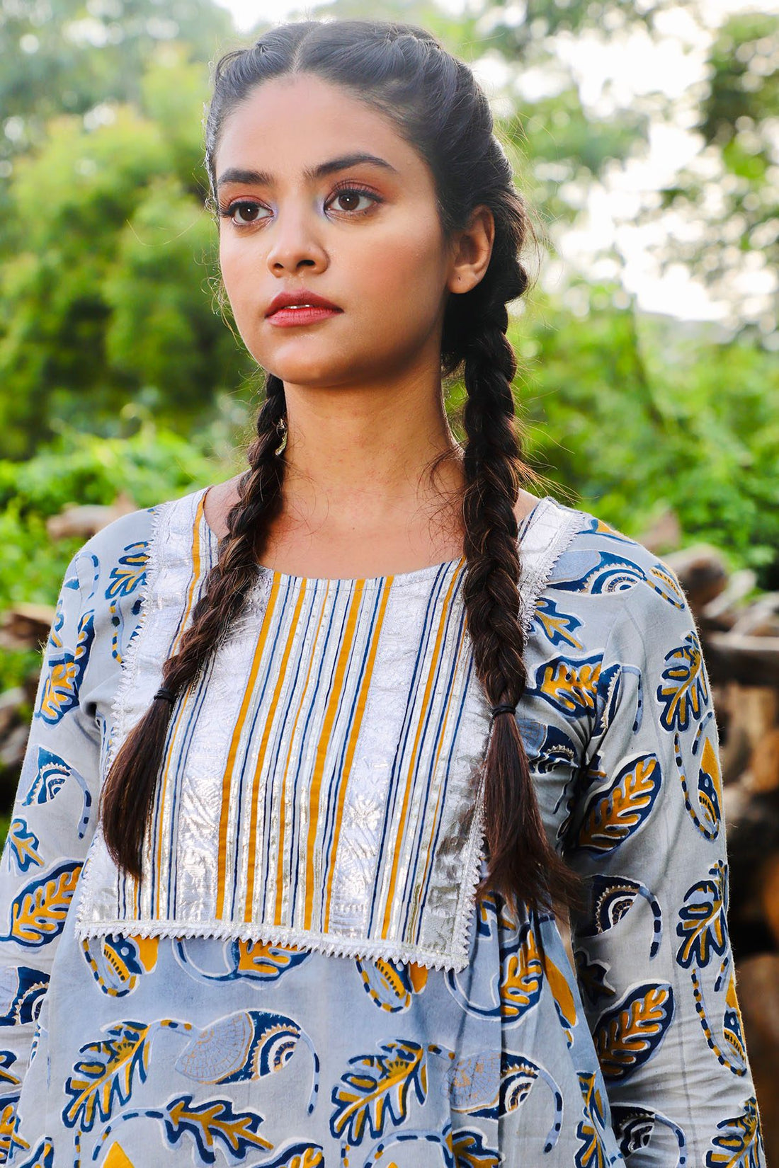 Shuddhi Grey And Blue Gota Short Top