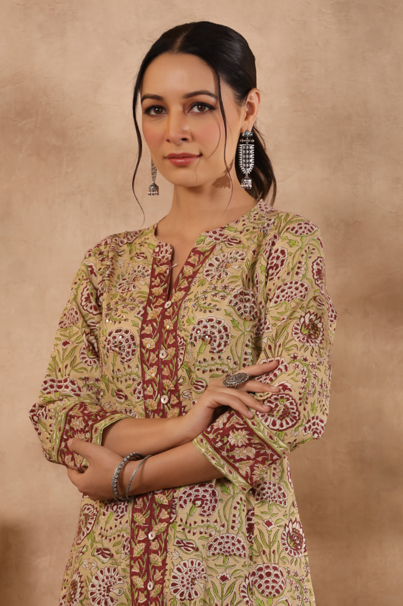 Shuddhi Yellow and Green A line kurta