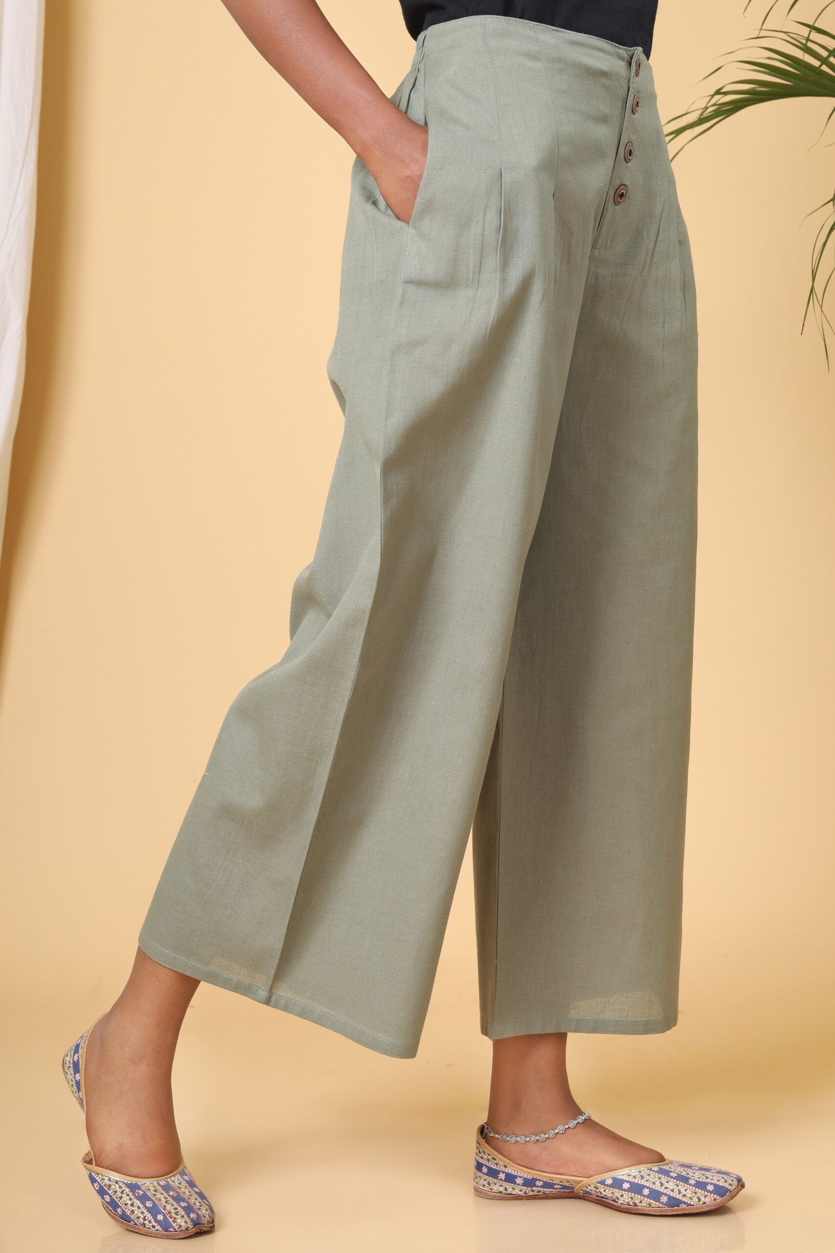 Laurel Green Cotton Casual Pants