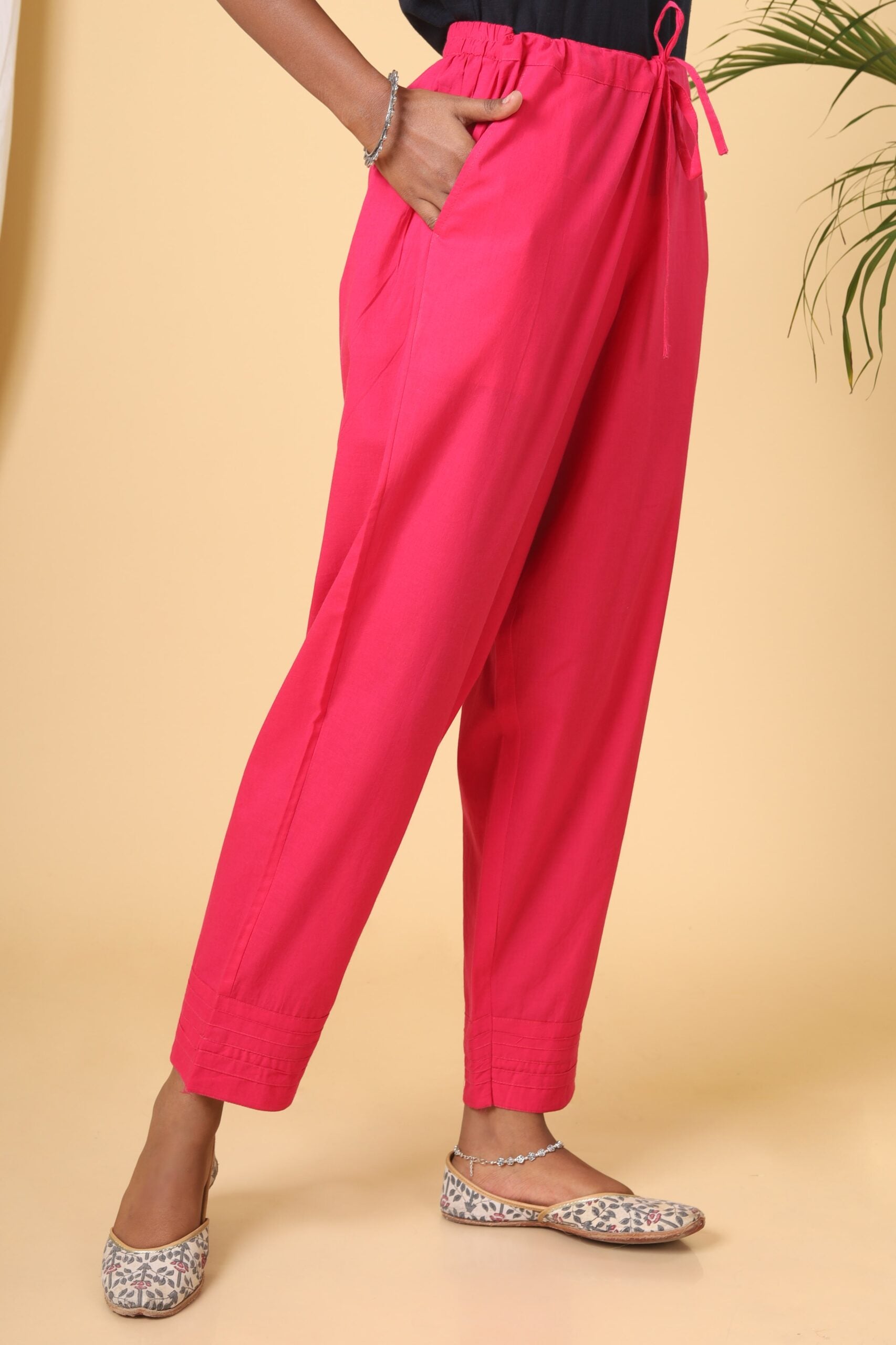 Strawberry Pink Cotton Casual Pant