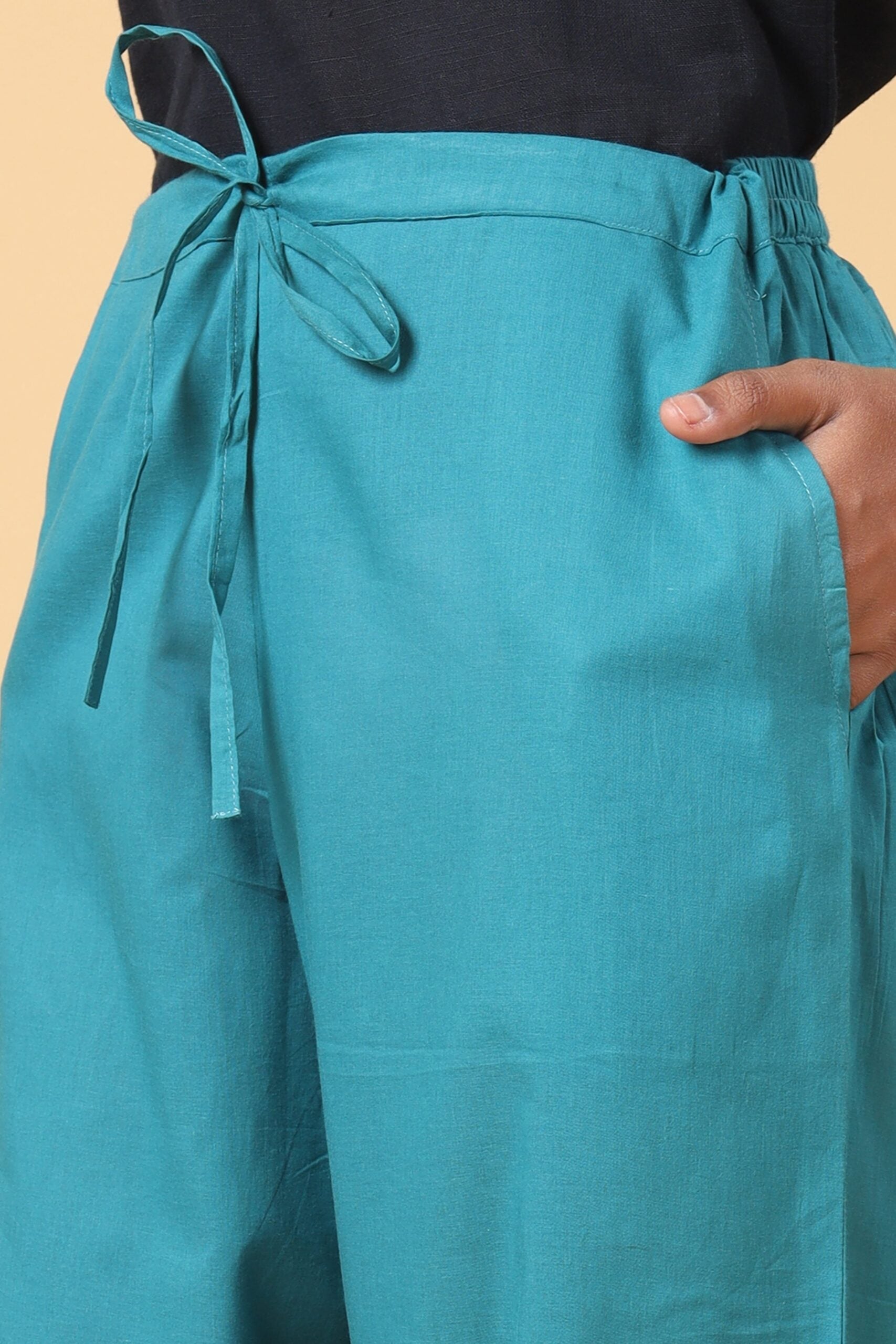 Teal Green Cotton Casual Pant