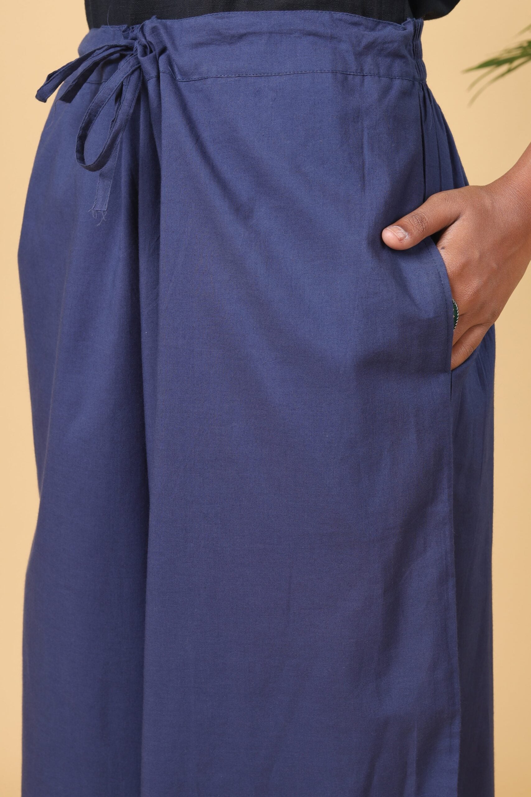 Denim Blue Cotton Casual Pant