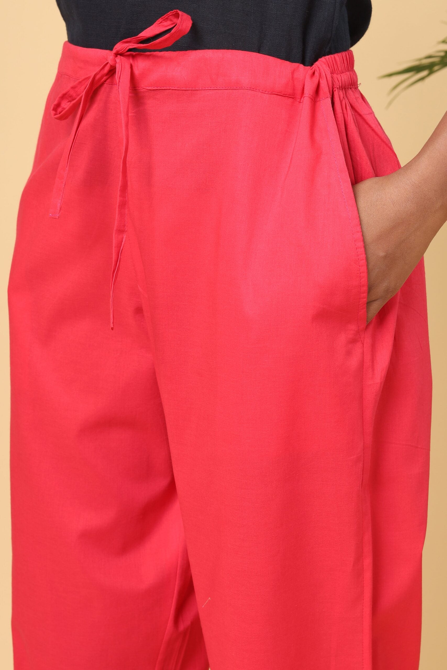 Coral Pink Cotton Casual Pant